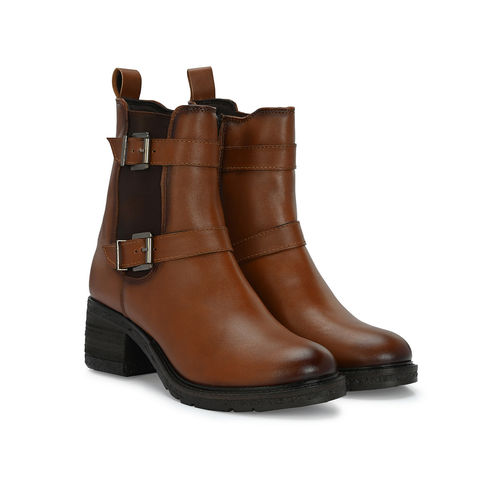 Buy Delize Womens Tan Solid Ankle Chelsea Boots Online