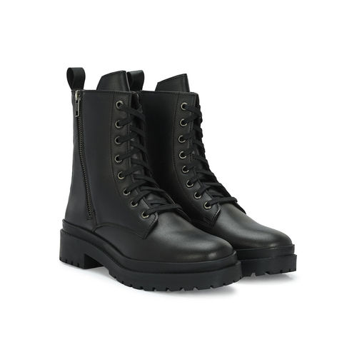 Delize Womens Black Solid Ankle Combat Boots (UK 8)