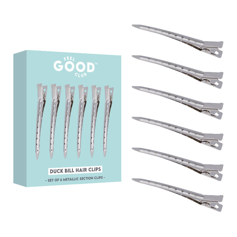 Feel Good Club Set Of 6 Metallic Hair Section Clips - Duck Bill Clips for Curling Rollers Styling
