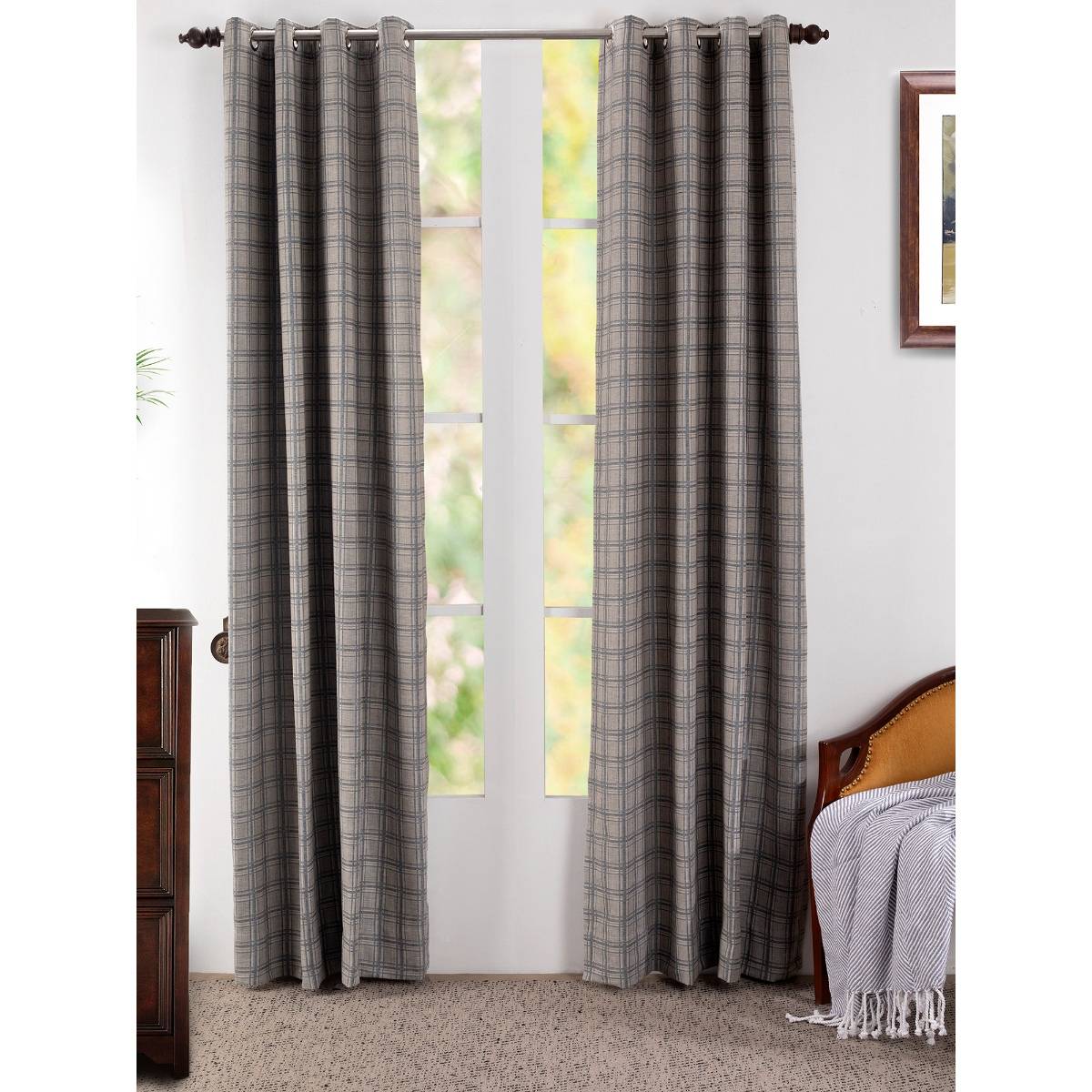 Maspar Bliss Check Polyester Jacquard Door Curtain Set of 2