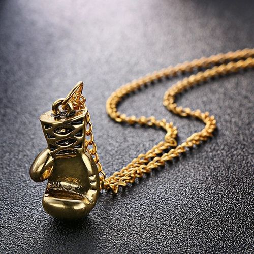 Fabula Gold Tone Boxing Gloves Biker Pendant Necklace For Men Boys - Main Image