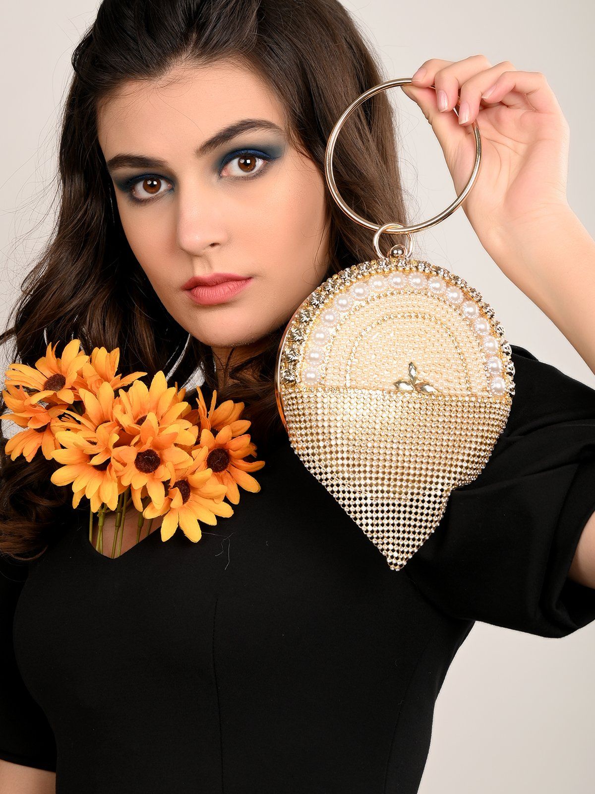 Odette Round Golden Adorning Sassy Clutch Buy Odette Round Golden