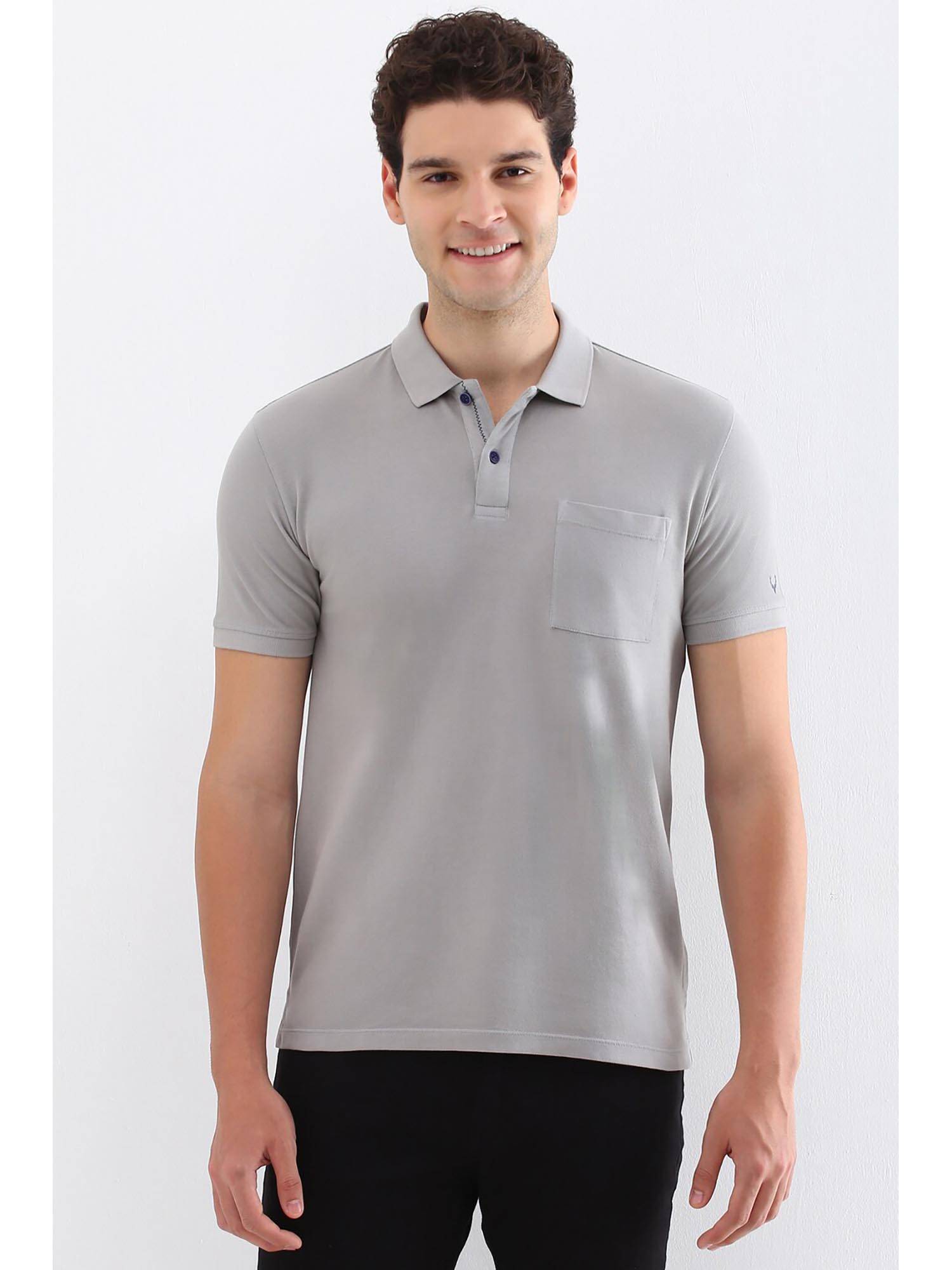 Buy Allen Solly Men Grey Textured Polo T-Shirt Online