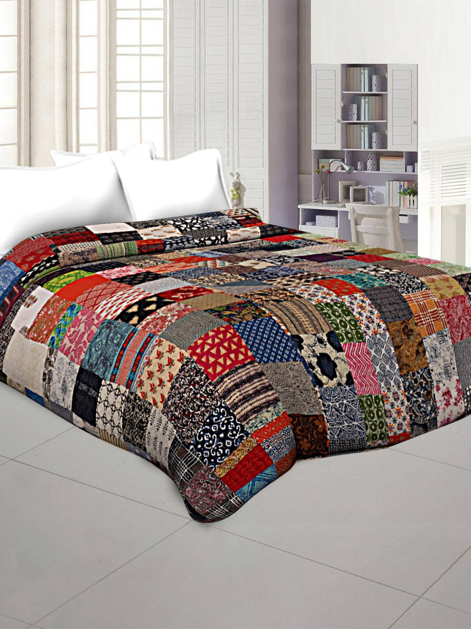 JAIPUR FABRIC Multi-Color Patchwork Soft Designer Blanket (Double)