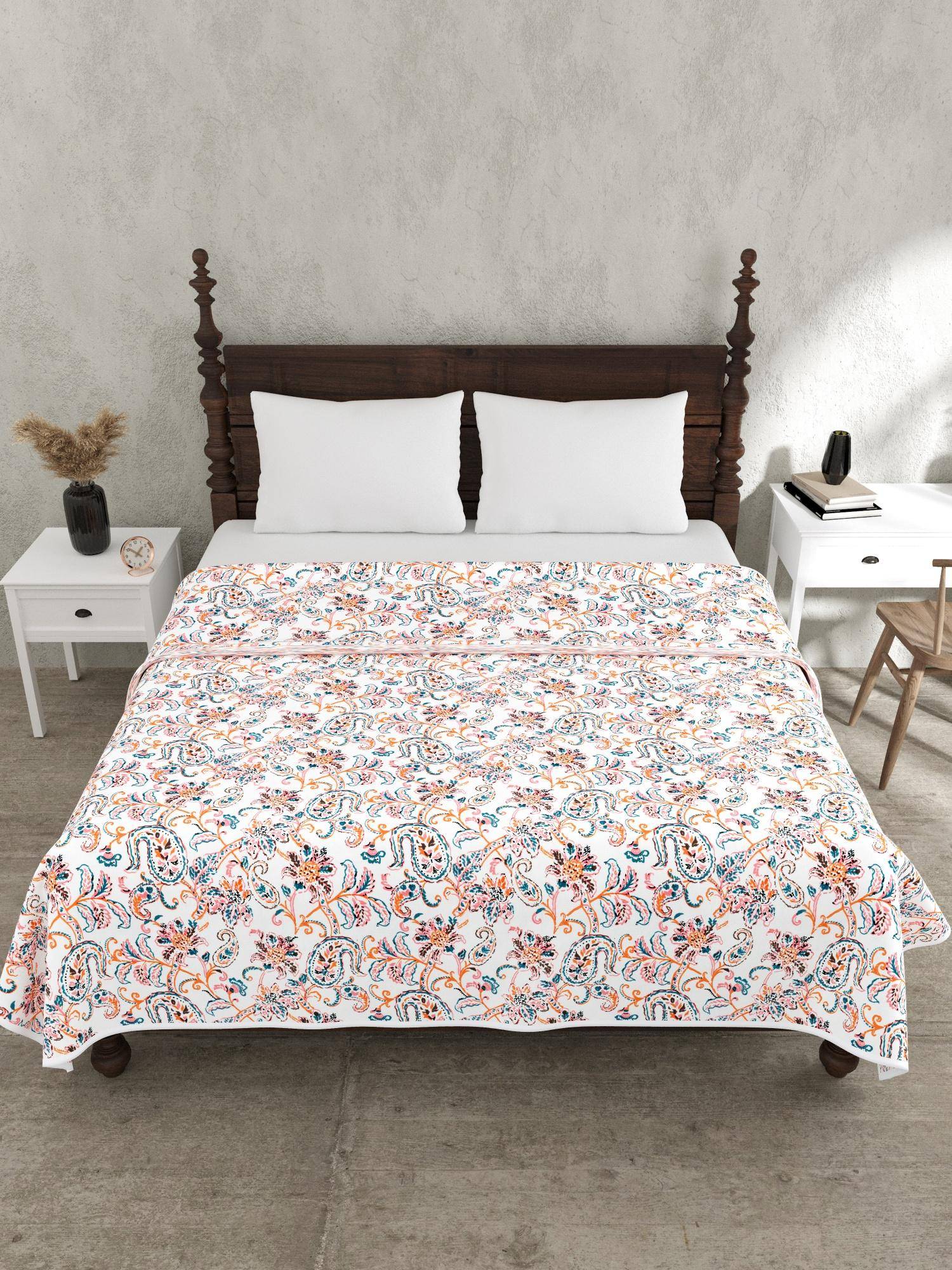 JAIPUR FABRIC Orange 240 Tc Pure Cotton Printed Dohar (Double)