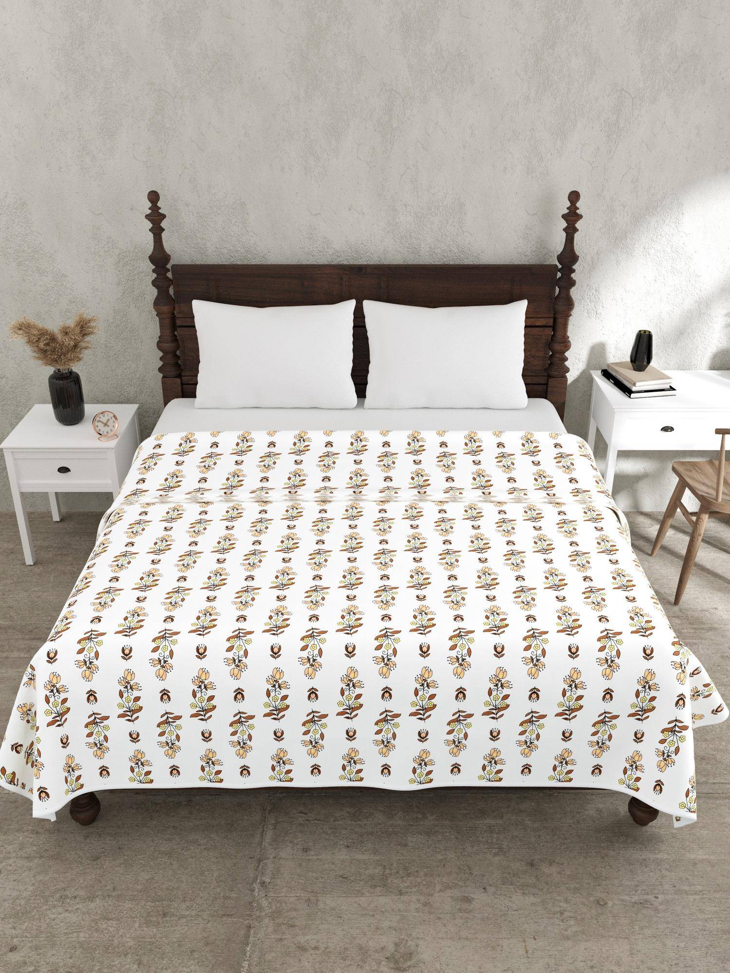 JAIPUR FABRIC 240 Tc Pure Cotton Floral Printed Brown Dohar (Double)