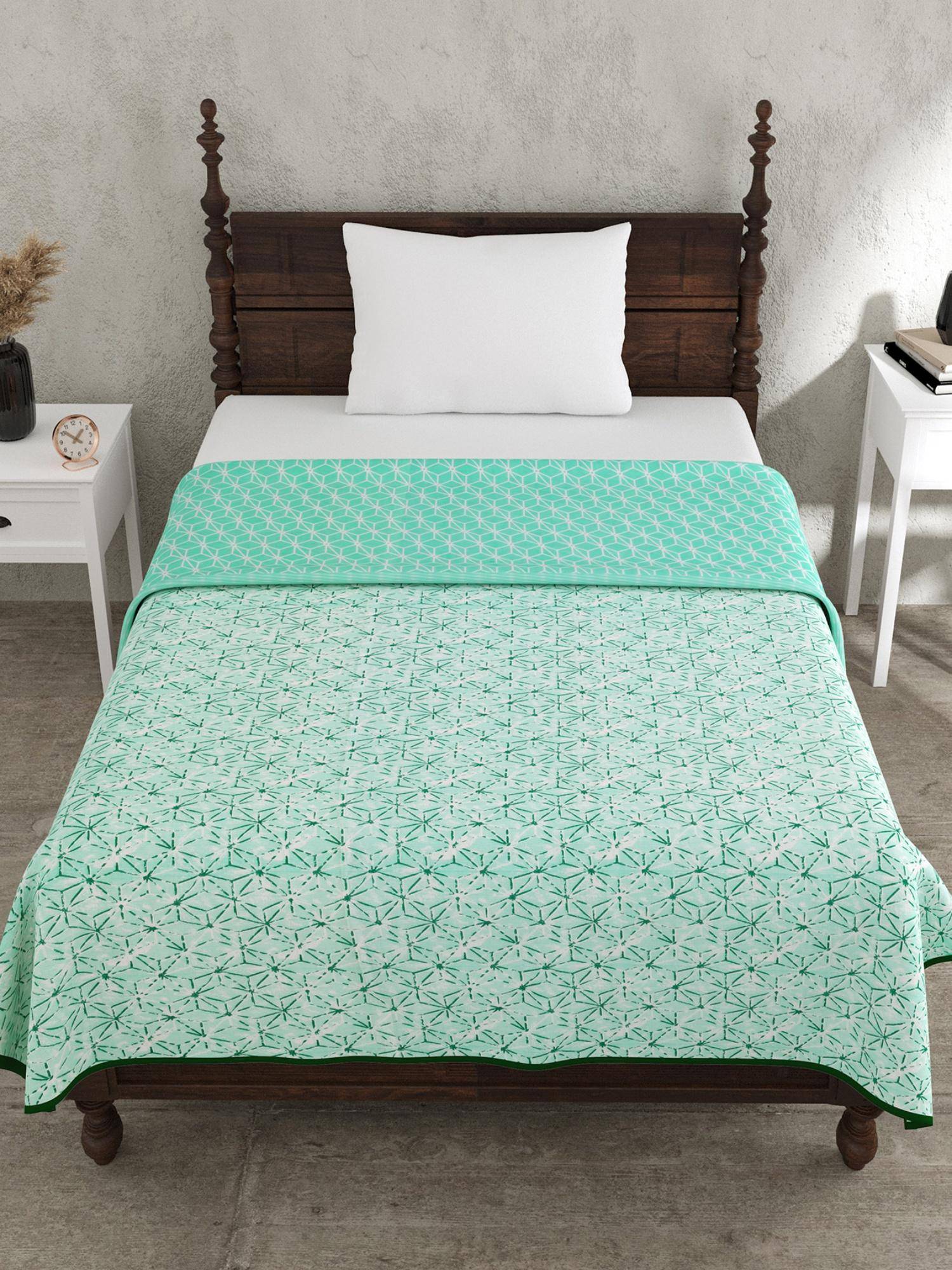 JAIPUR FABRIC Geometric Green Single Bed Dohar (Single)