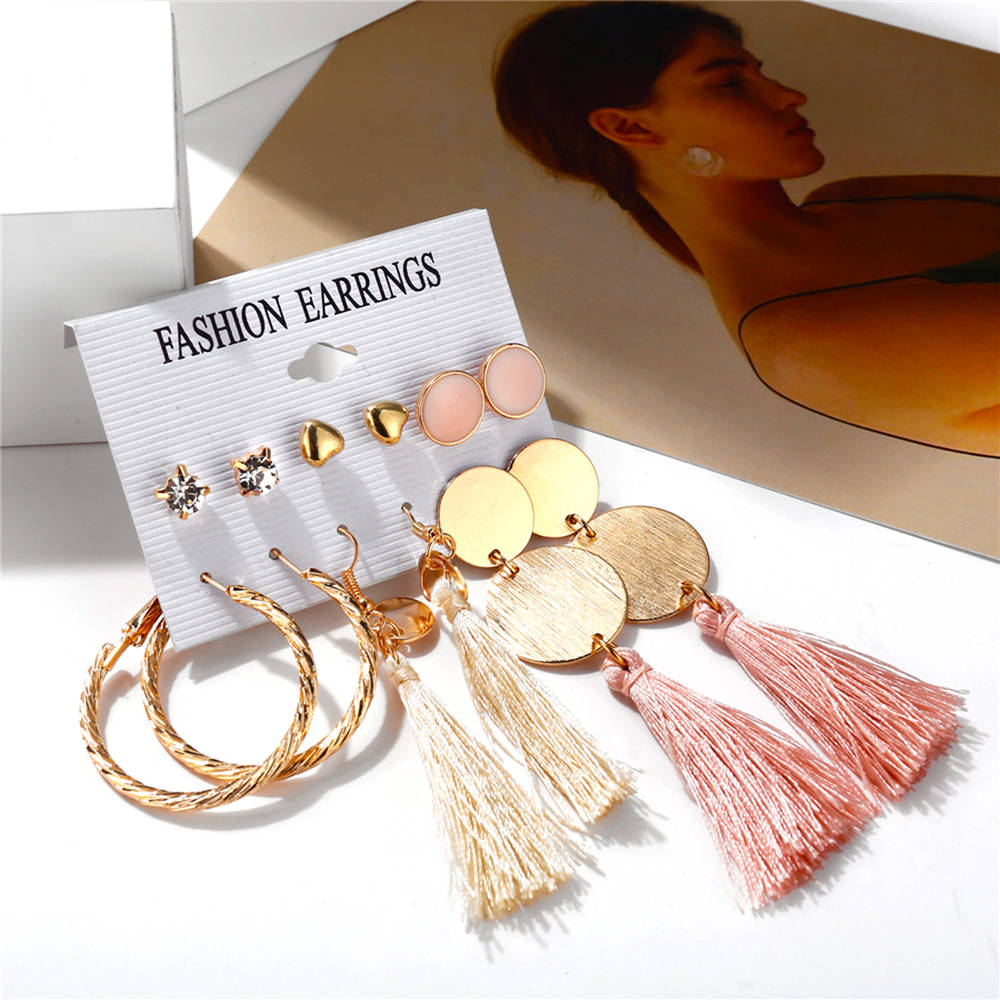 Jewels Galaxy Fascinating Ad Heart Thread Swanky 6 Pair Of Earrings For Women