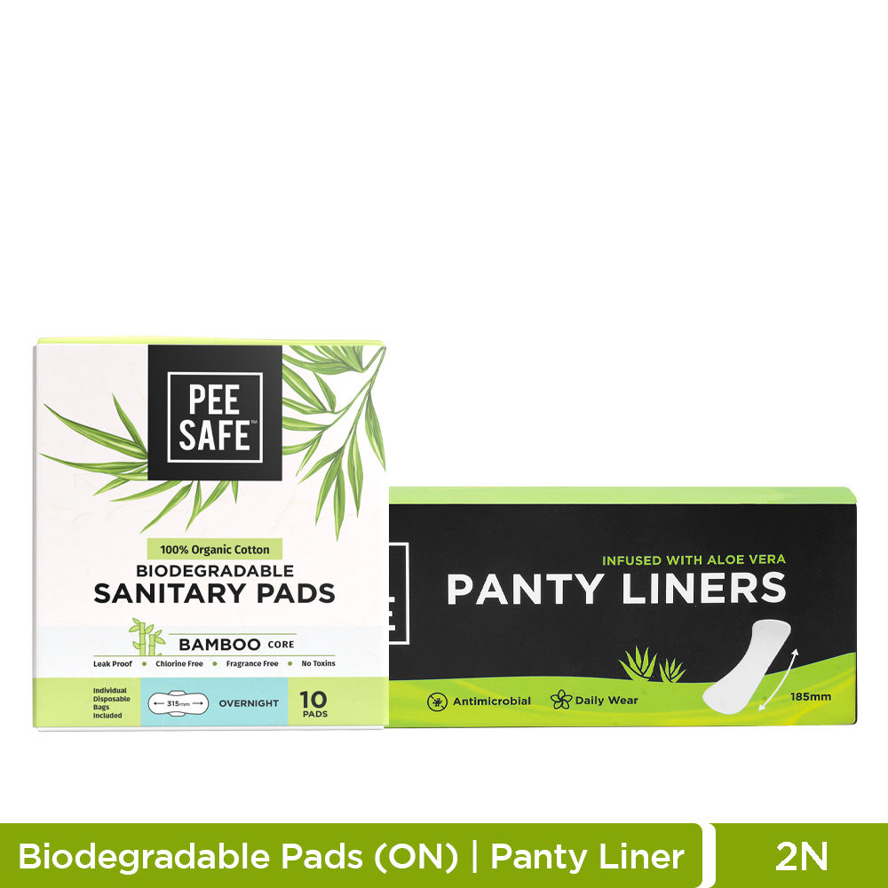 Pee Safe Combo of Sanitary Pads Overnight 10N with Aleo Vera Panty Liners 20N