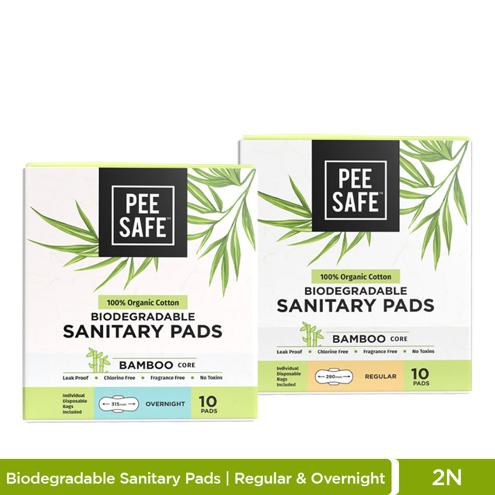 Pee Safe 100% Organic Cottan Sanitary Pads (10 Overnight & 10 Regular Pads)