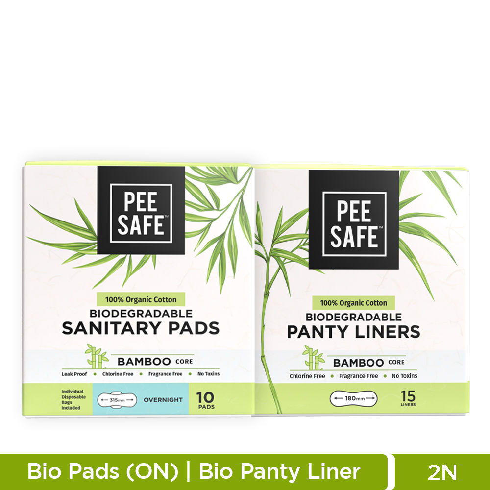 Pee Safe 100% Organic Cotton Sanitary Pads Overnight & 100% Organic Cotton Panty Liners