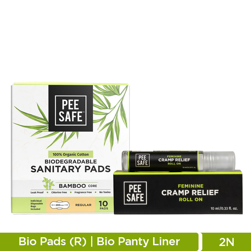 Pee Safe 100% Organic Cotton Sanitary Pads Regular & Feminine Period Cramp Relief Roll On