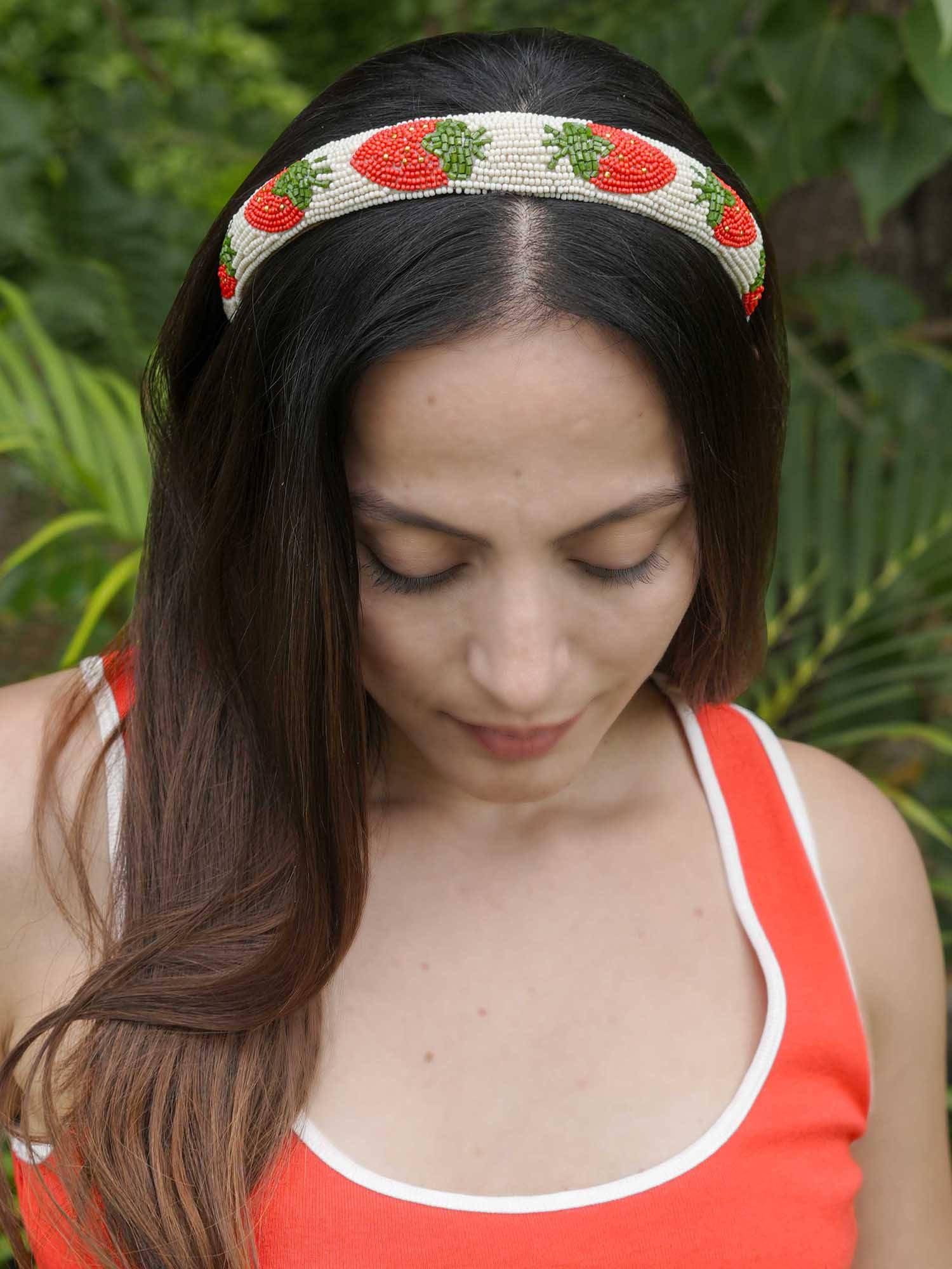 Hair Drama Co. Strawberry Embroidered Hairband - Red