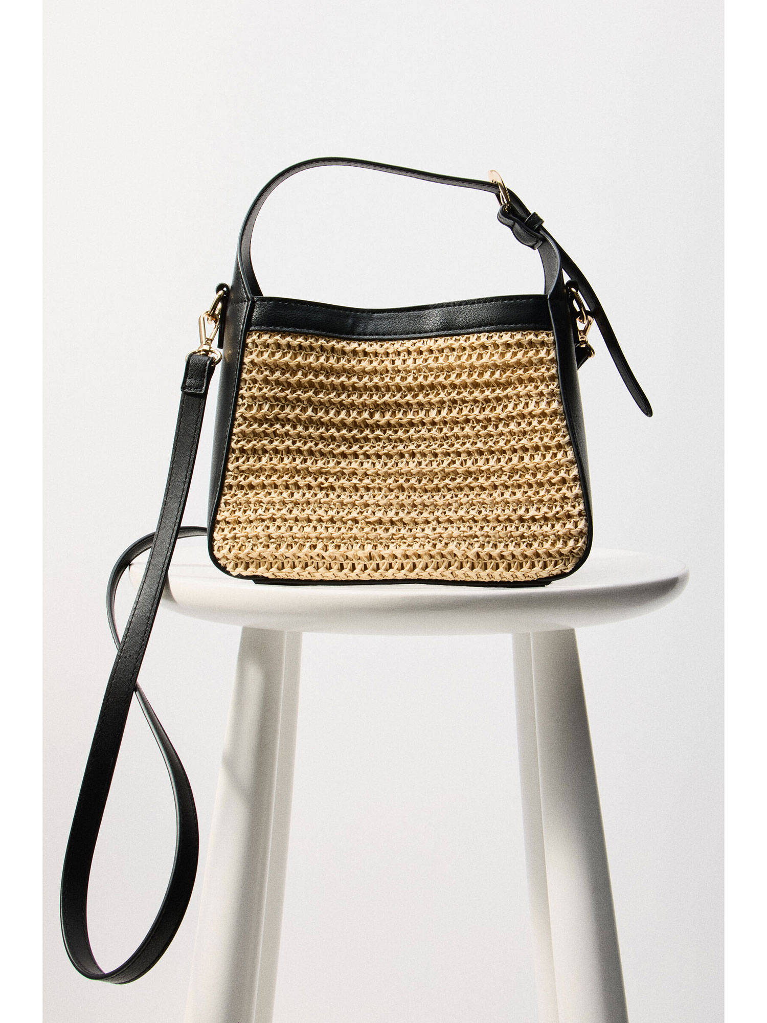 H&M Women Beige Straw-Detail Crossbody Bag
