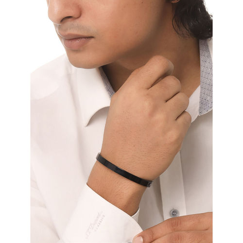 NVR Mens Black Metal Cuff Kada Bracelet