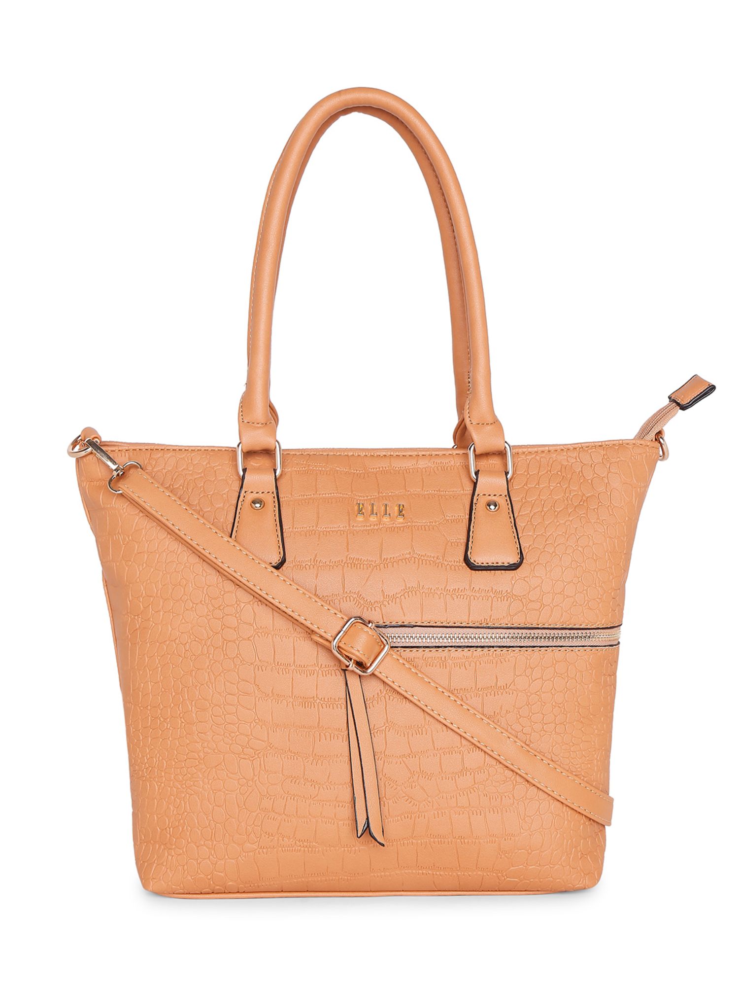 Buy ELLE Tan Solid Tote Bag Online