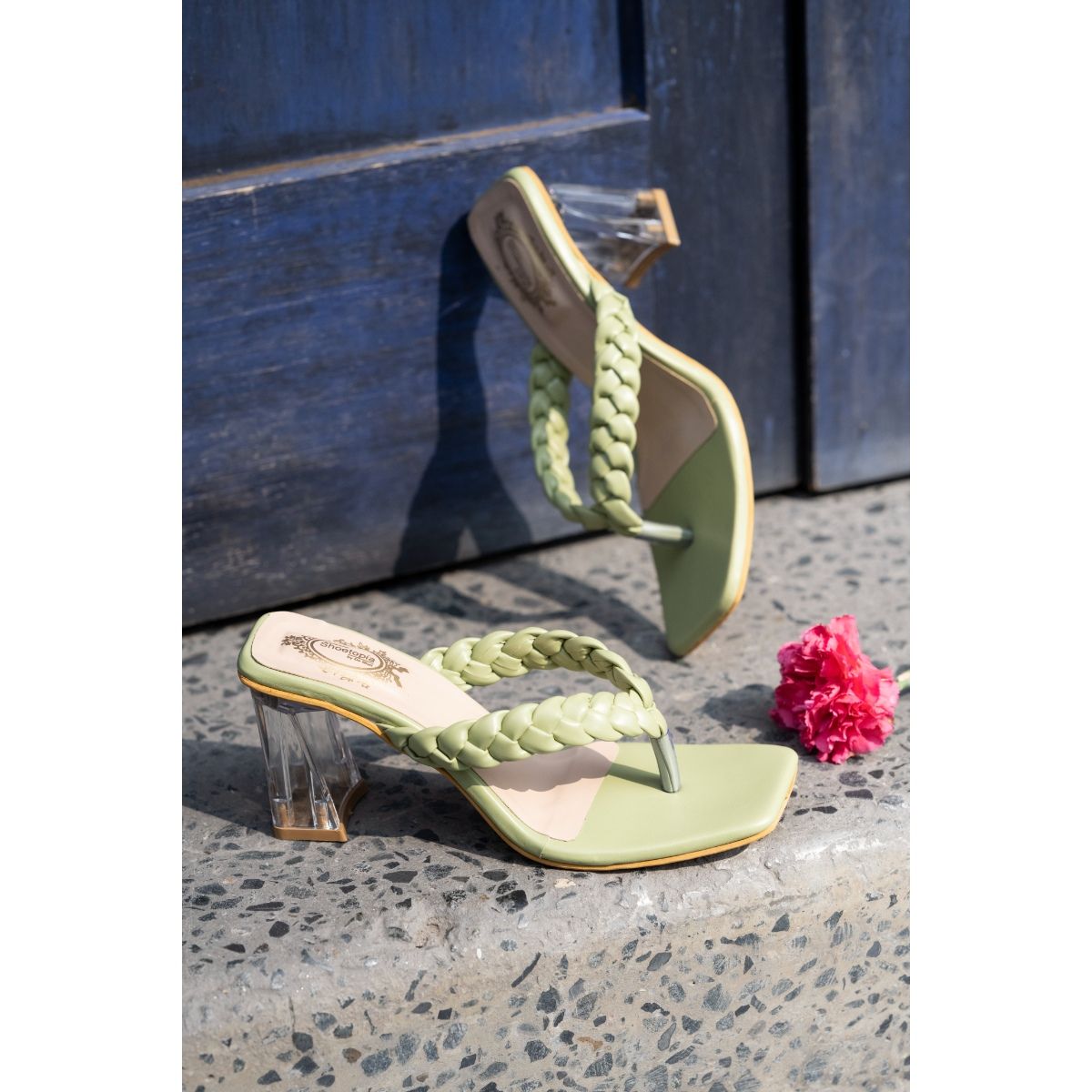 Heeled sandals with padded braid sale detail