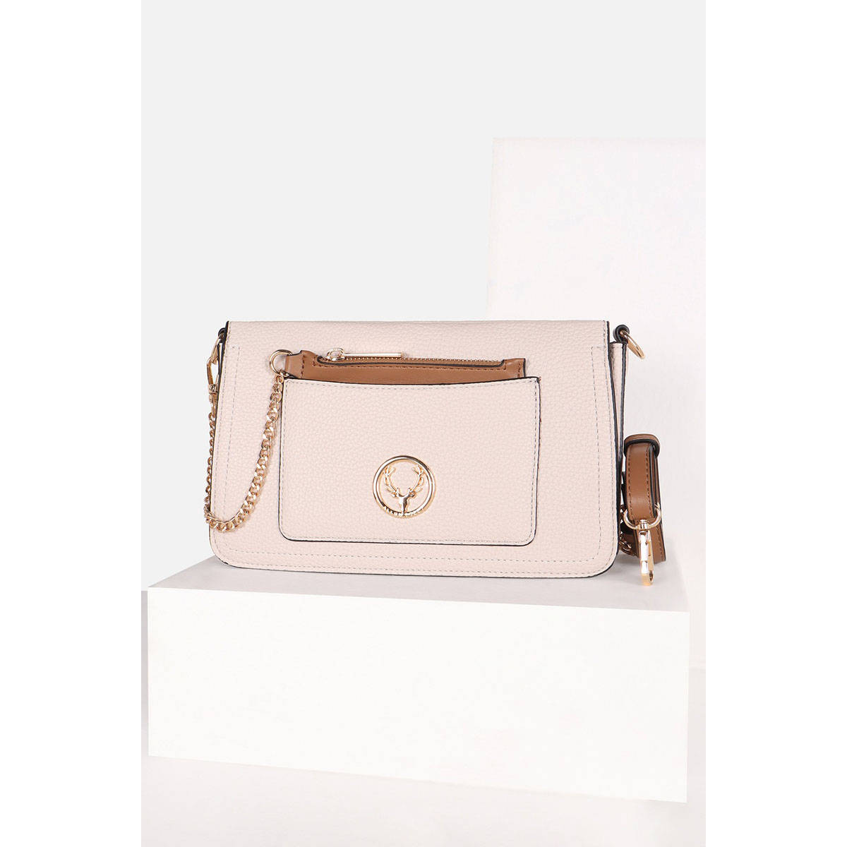 Buy Allen Solly Women Casual Textured Beige Sling Bag with Detachable ...