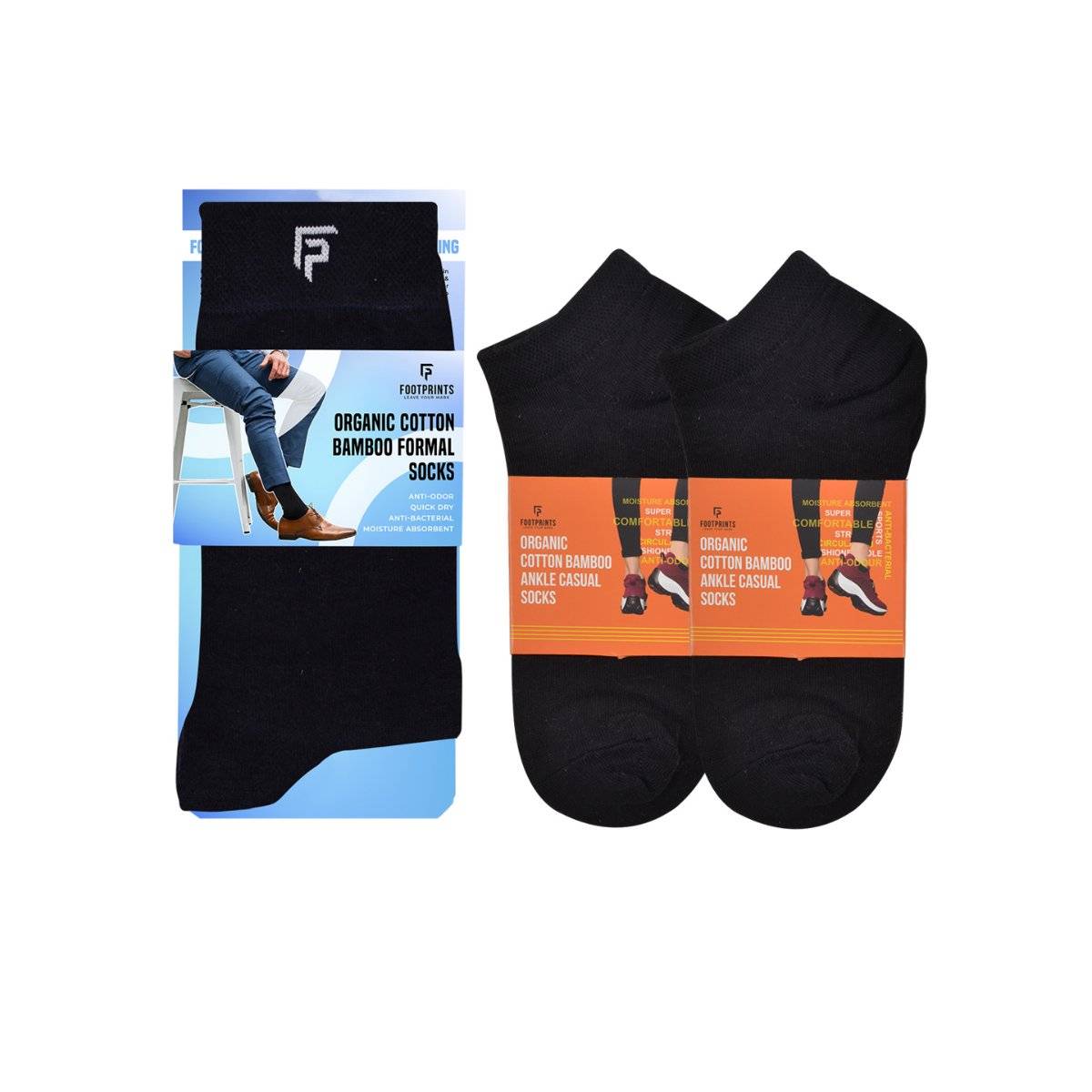 Footprints Odour Free Organic Cotton & Bamboo 1 Men Formal & 2 Ankle Casual Socks Pack of 3