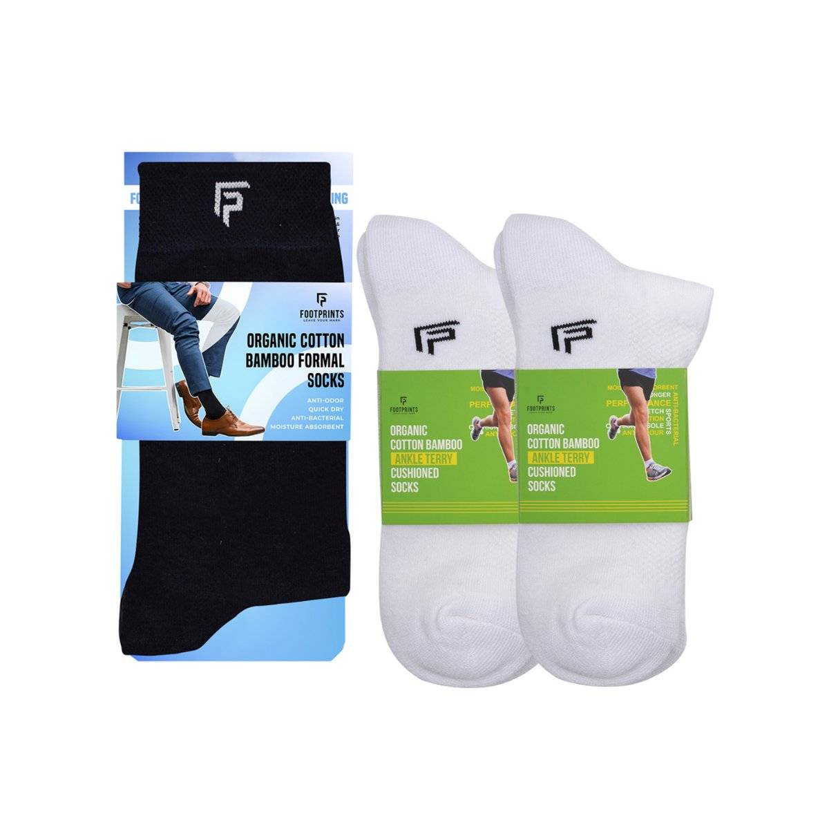 Footprints Odour Free Organic Cotton & Bamboo 1 Men Formal & 2 Ankle Terry Socks - Pack of 3