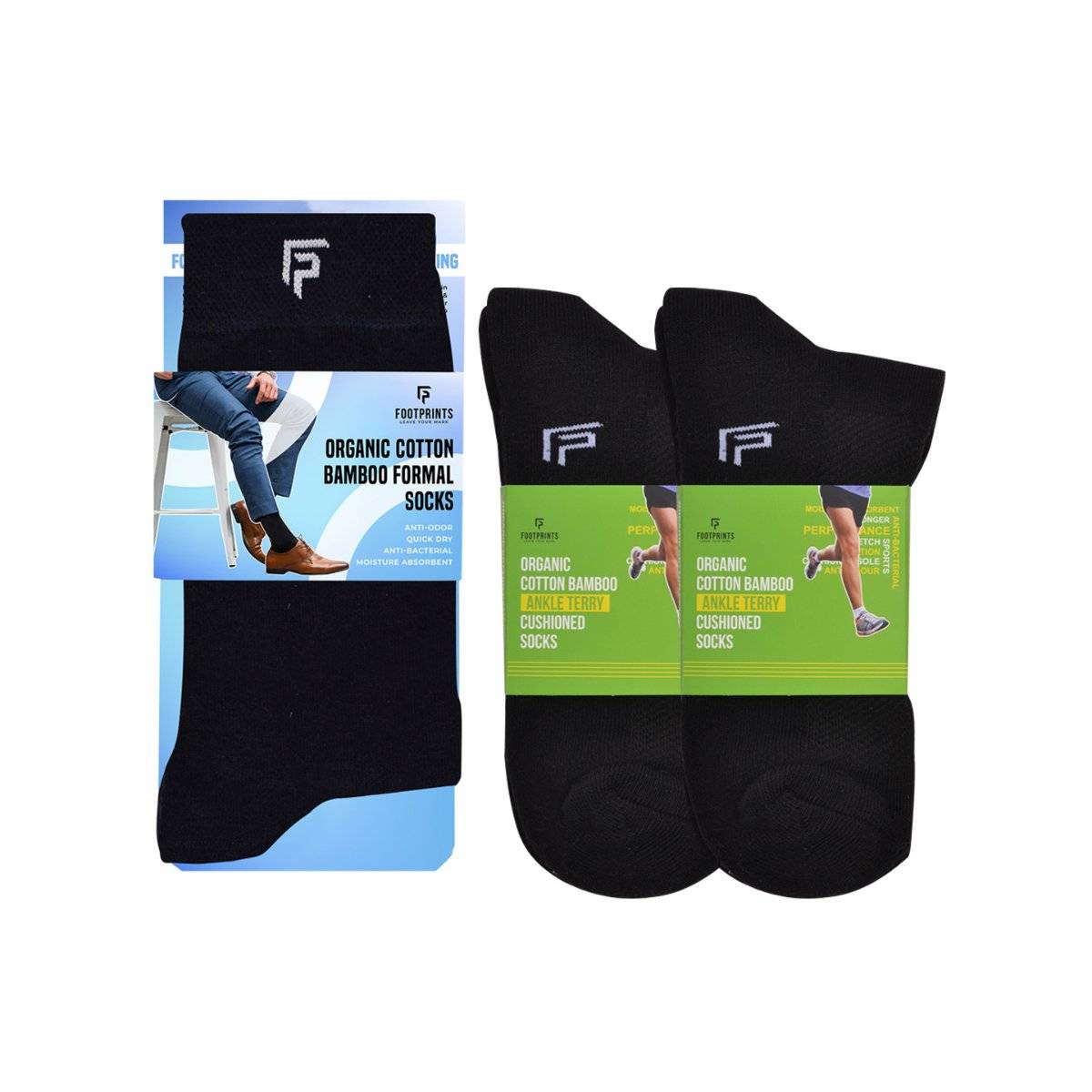 Footprints Odour Free Organic Cotton & Bamboo 1 Men Formal & 2 Ankle Terry Socks - Pack of 3