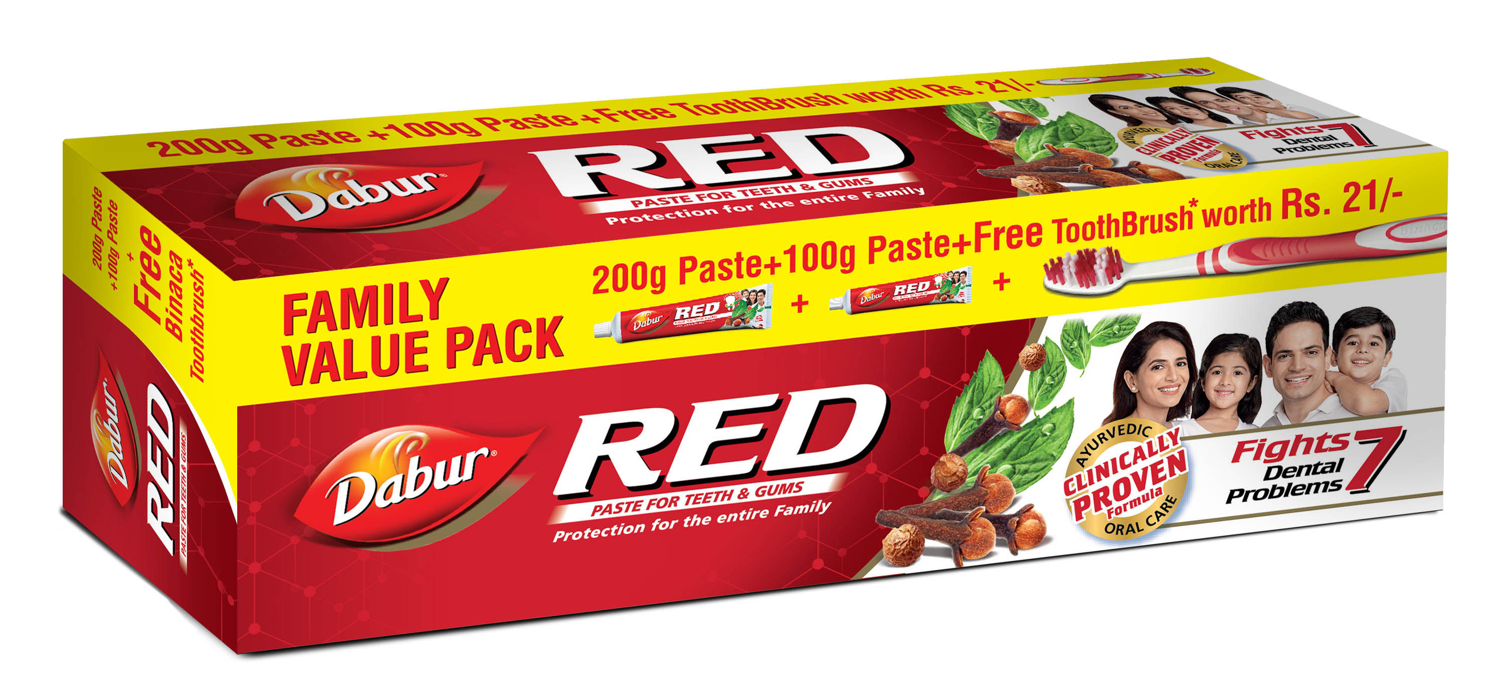 Dabur Red Toothpaste Family Value Pack With Free Toothbrush