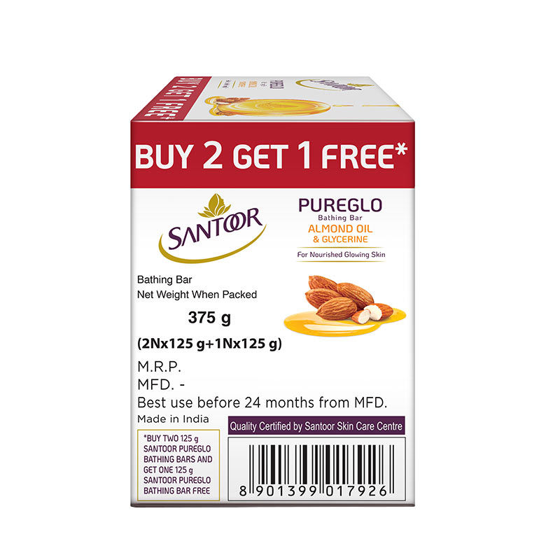 santoor pureglo glycerine soap with almond oil and glycerine