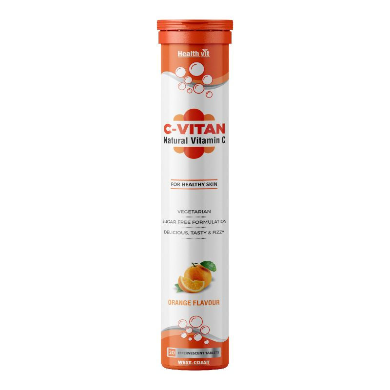Healthvit C-Vitan Vitamin C 1000mg for Healthy Skin - 20 Effervescent Tablets (Orange Flavour)