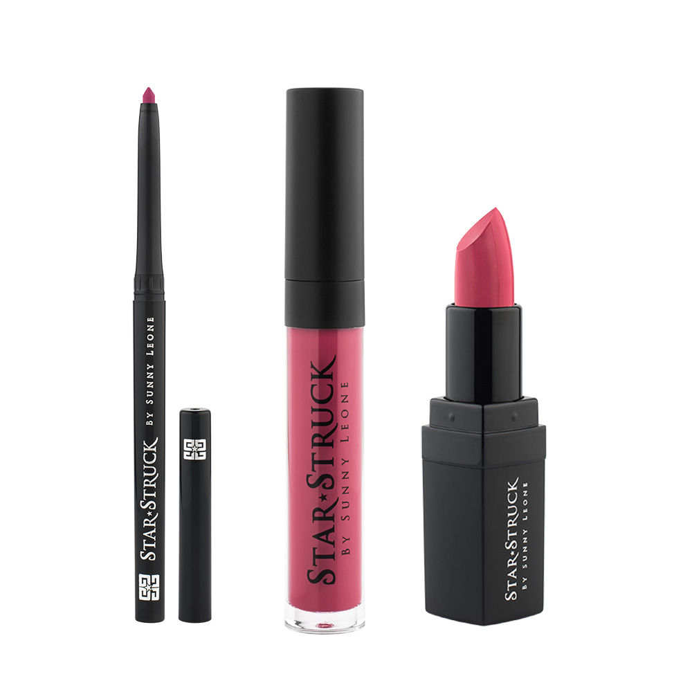 Star Struck Kiss Me Pink 3 Piece Lip Kit(Intense Matte Lip Color,Liquid Lip Color, Longwear Lip Liner)
