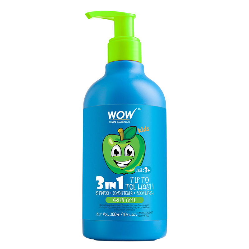 WOW Skin Science Kids Green Apple 3 in 1 Tip to Toe Wash - Shampoo + Conditioner + Bodywash