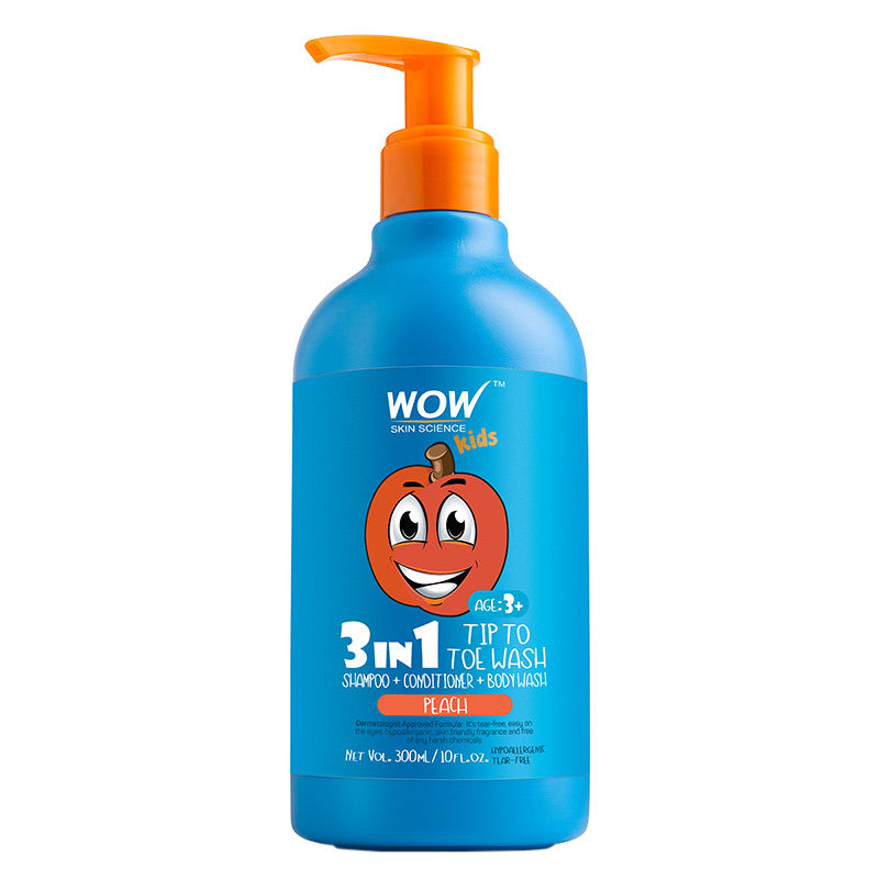 WOW Skin Science Kids Peach 3 in 1 Tip to Toe Wash - Shampoo+Conditioner + Body wash