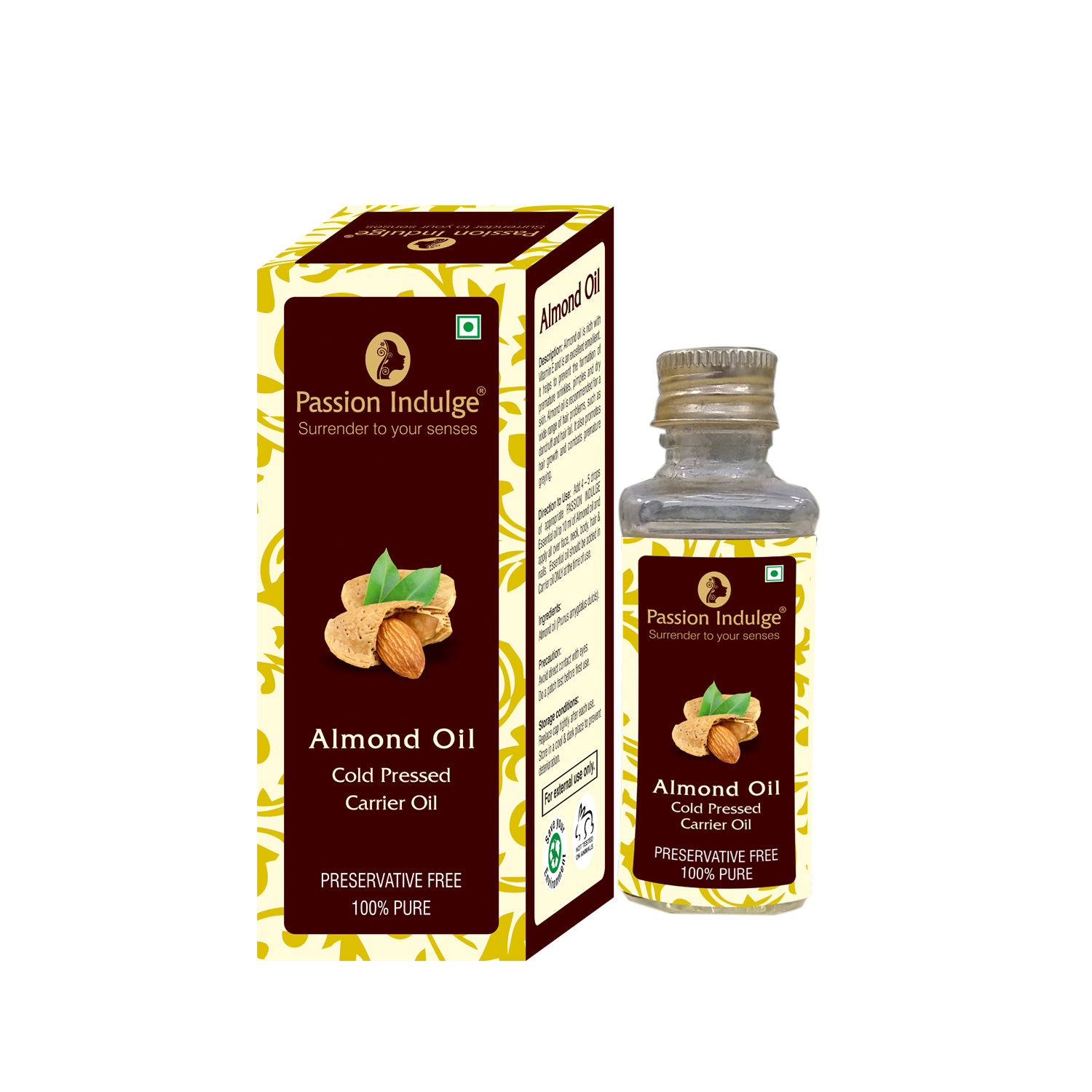 Passion Indulge Natural Almond Carrier Oil for Skin, Hair and Face