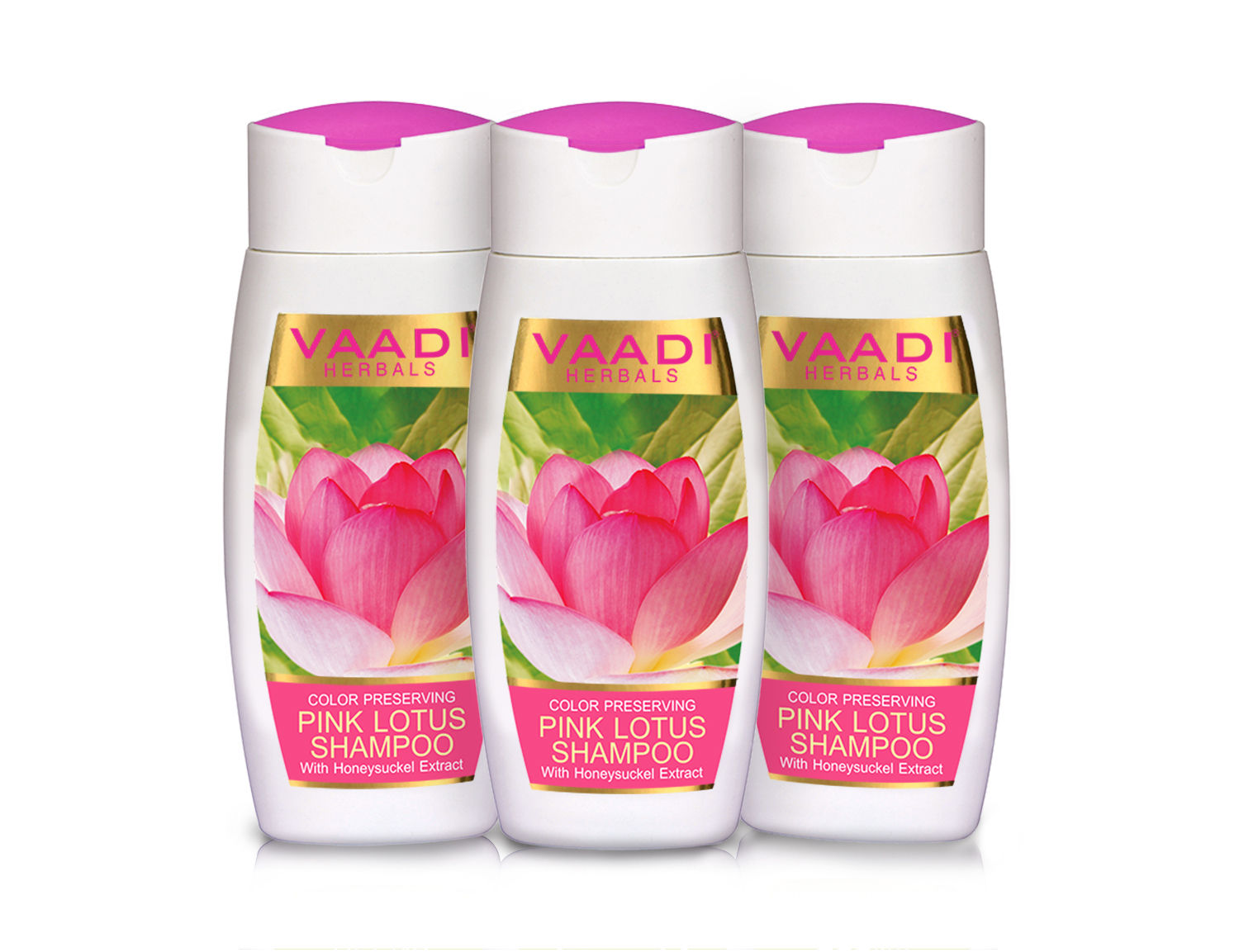 Vaadi Herbals Value Pack Of 3 Pink Lotus Shampoo With Honeysuckel Extract - Color Preserving