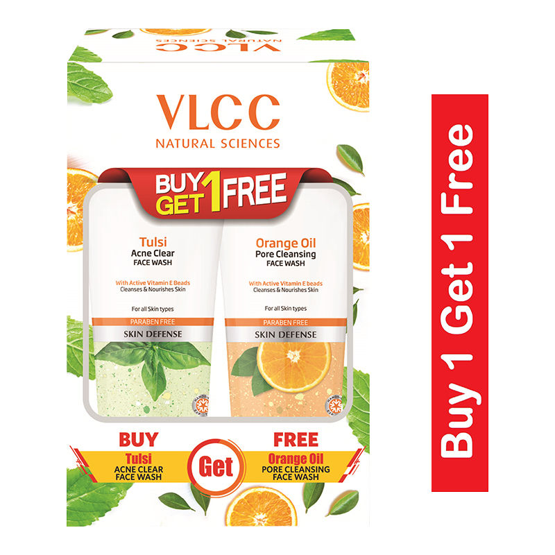 Vlcc Face Wash For Oily Skin And Acne VLCC Tulsi Acne Clear Face Wash + Free Orange Oil Face Wash Buy1 Get1