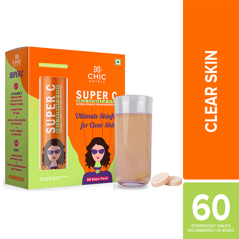 Chicnutrix Super C - Amla Extract & Zinc - Vitamin C for Skin Protection - Orange - Pack of 3