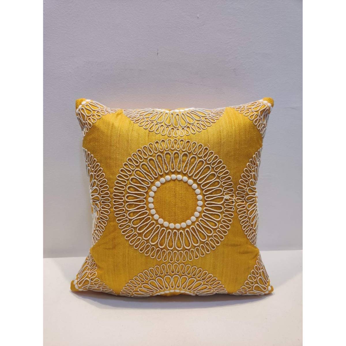 SHADES OF LIFE Polyester Embroidered Decorative Cushion Covers (Yellow16X16) Set of 1