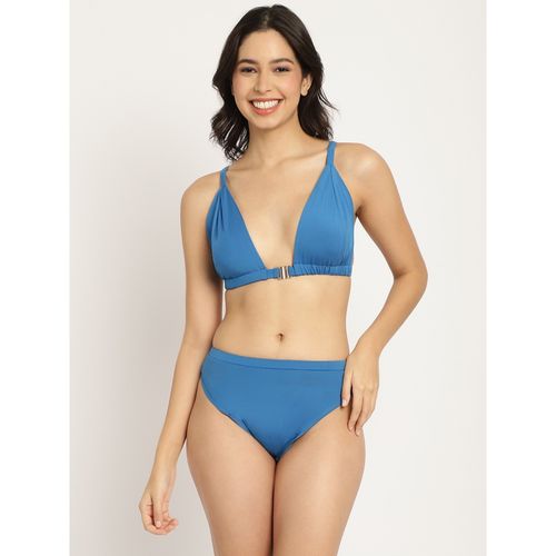 Erotissch Women Blue Solid Swim Bikini Bra (S)