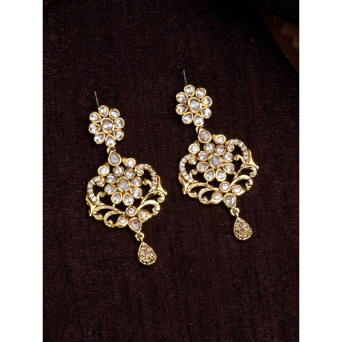 Estele Gold Plated CZ Flower Designer Earrings for Women