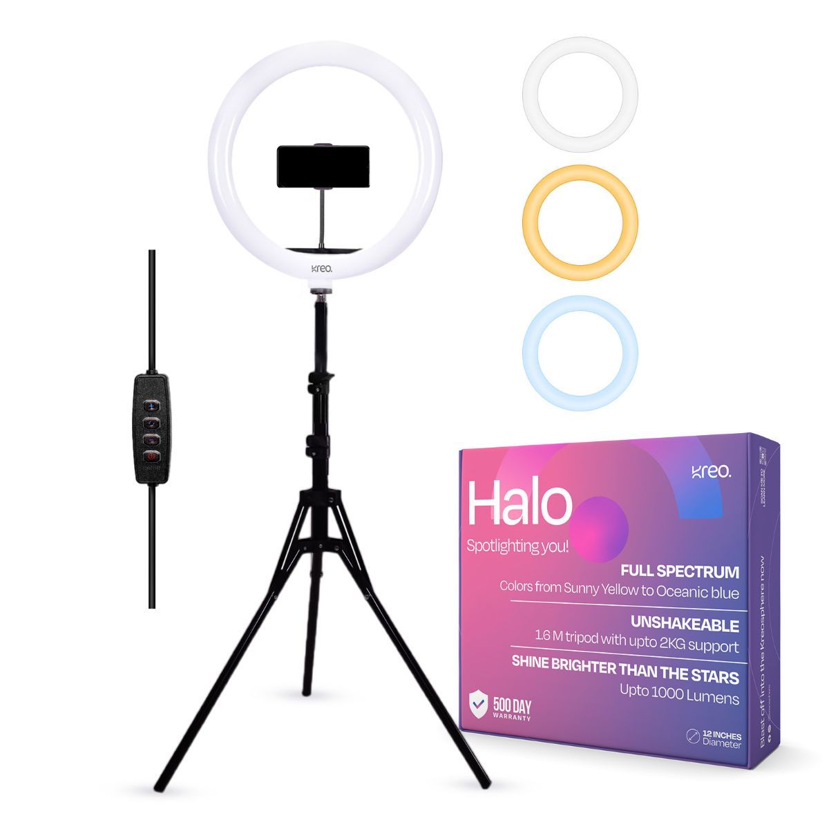 Kreo Halo 12 Inch Bright Ring Light with Tripod Stand | 3 Color Modes, With  Remote Control: Buy Kreo Halo 12 Inch Bright Ring Light with Tripod Stand |  3 Color Modes,