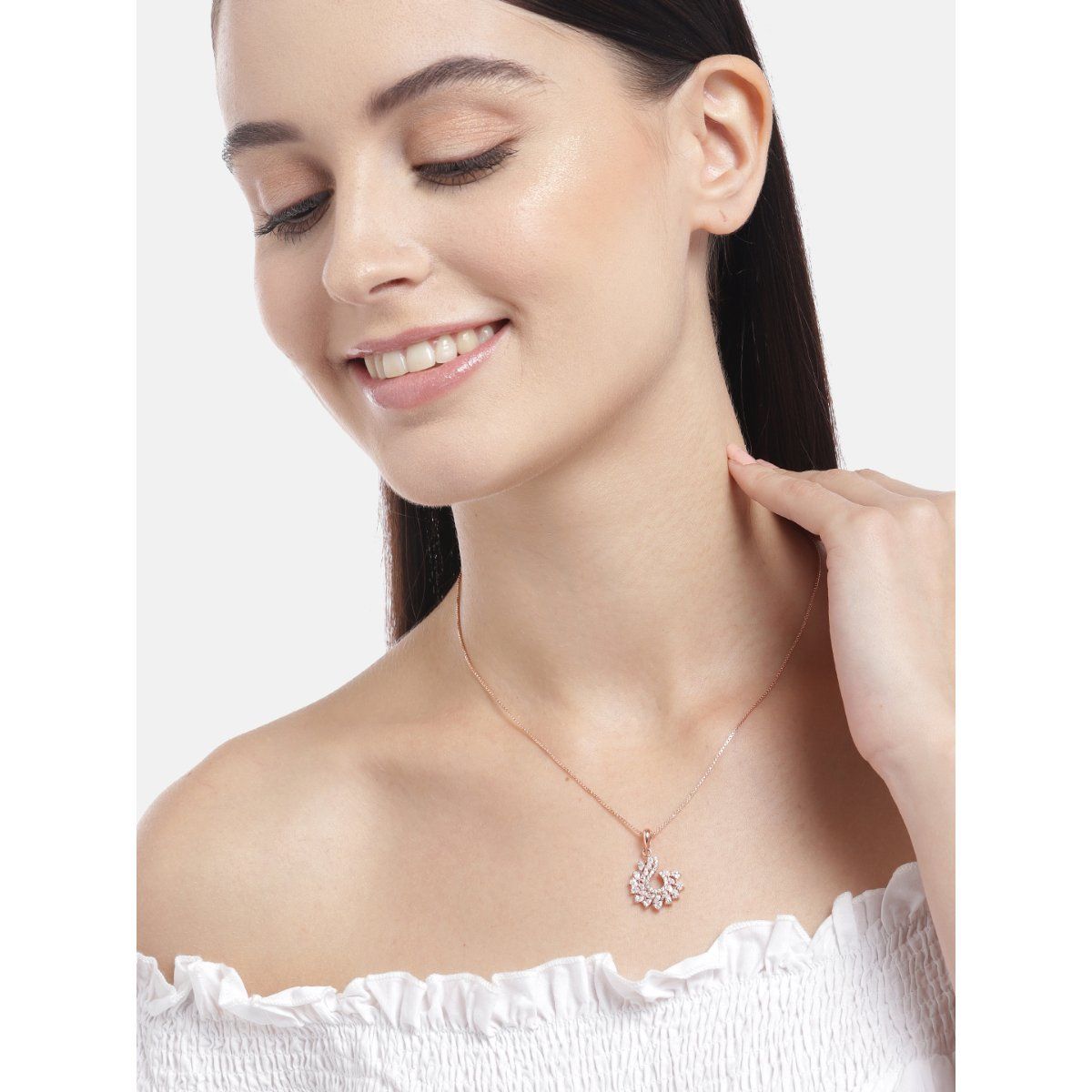 Buy Zavya Glistening Rose Gold Leaf 925 Sterling Silver Necklace