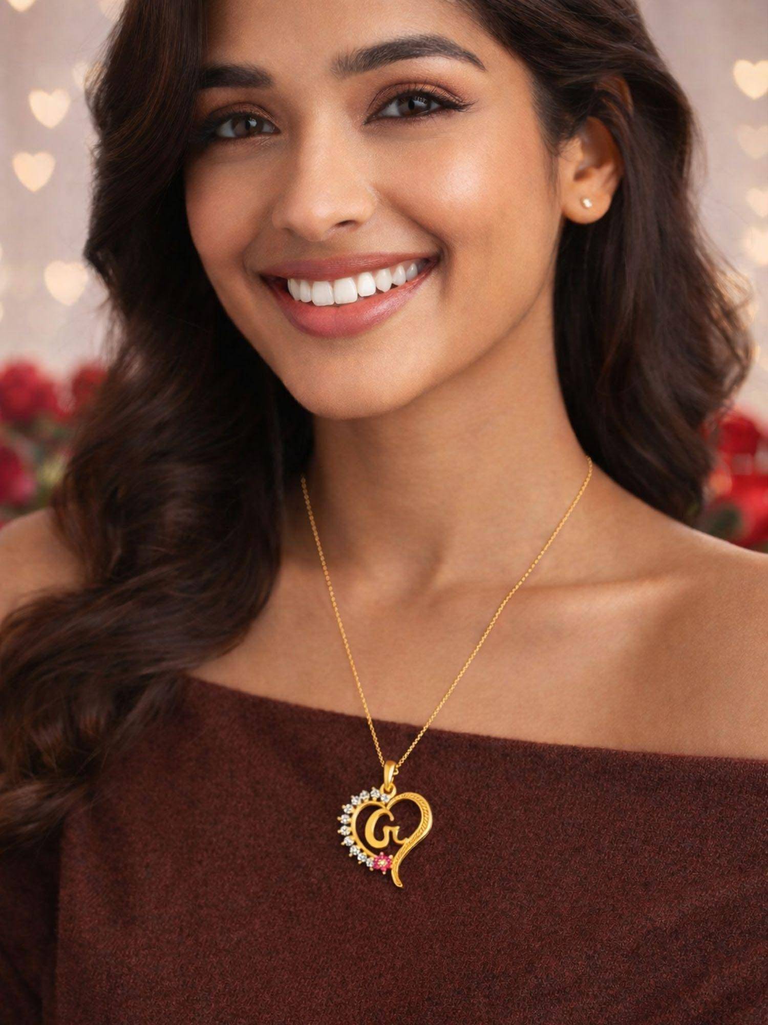 Digital Dress Room Women G Letter Heart Initial Pink-White Stone Gold Short Necklace