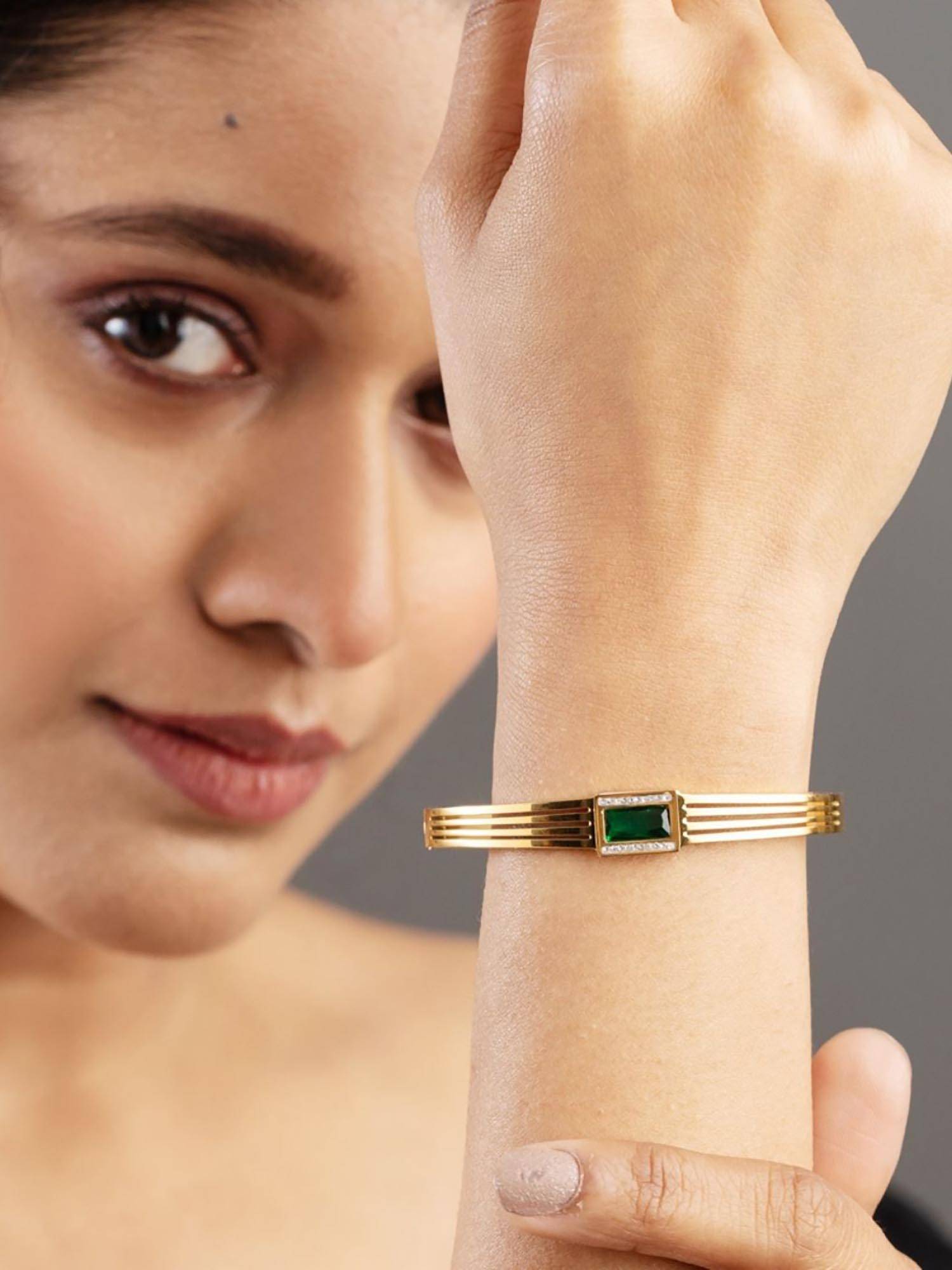 Boldiful Women Green Emerald Cut Kada