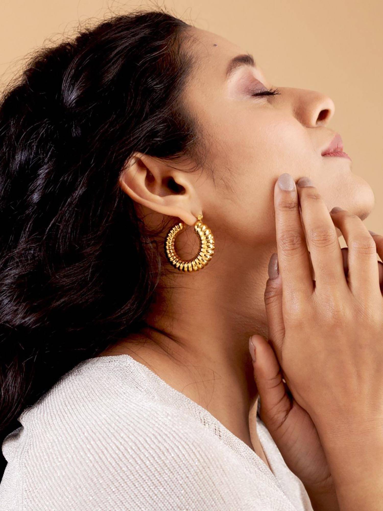 Boldiful Women Croissant Chunky Gold Hoop Earrings