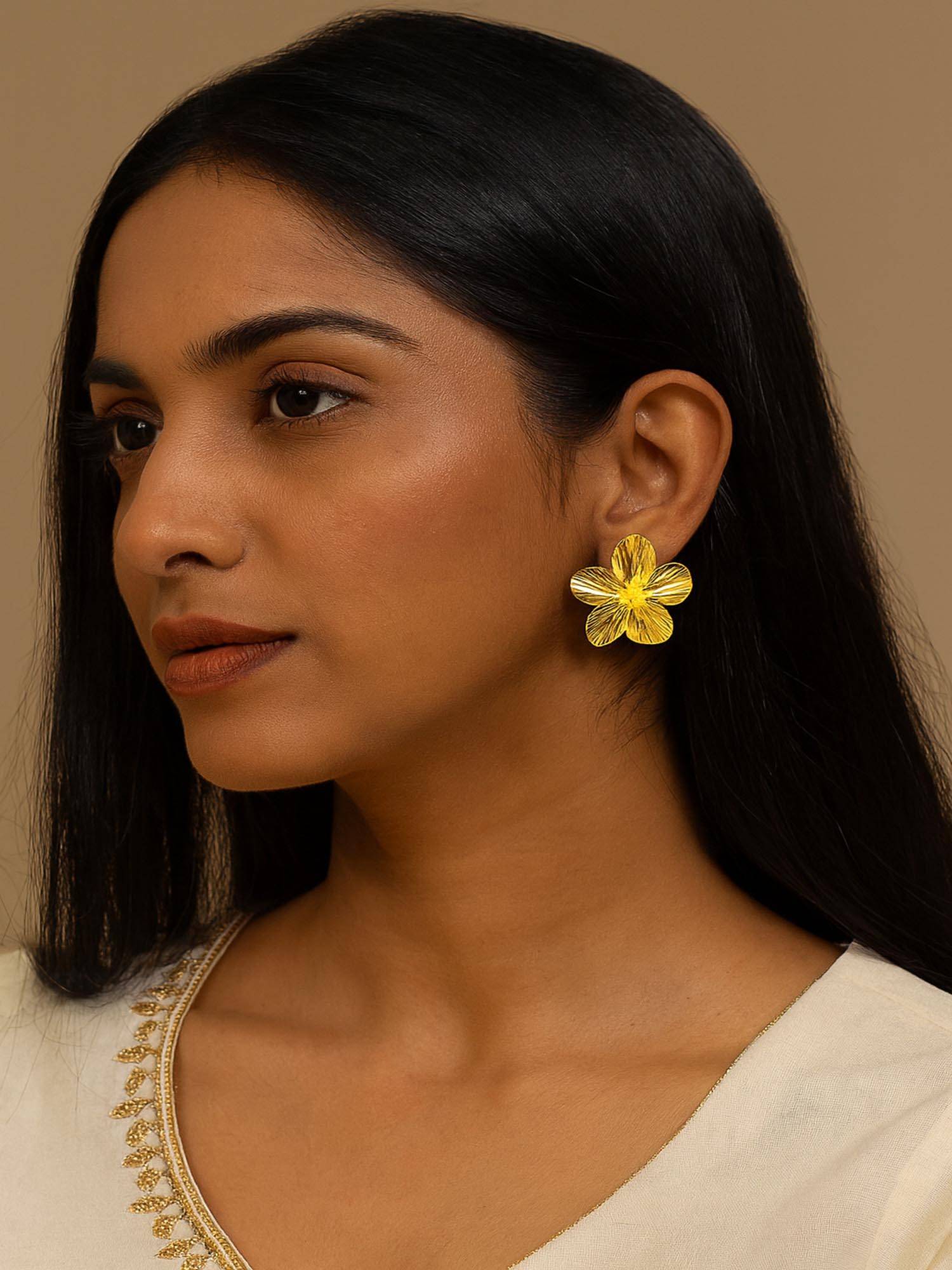 Jewelz Women Gold-Tone Floral Stud Earrings