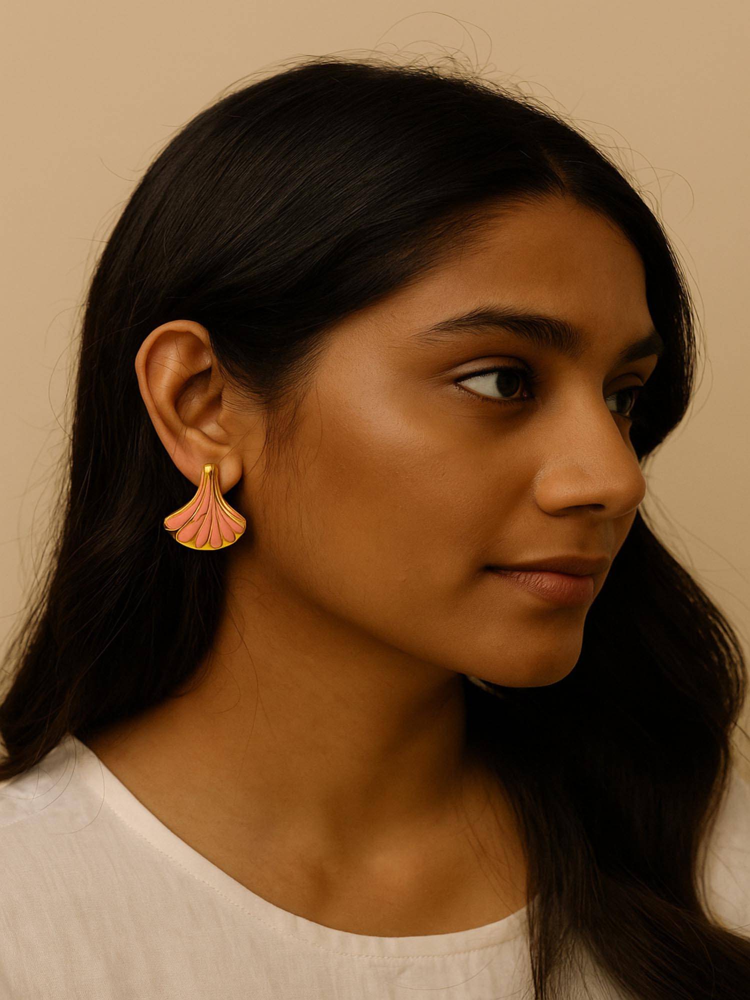 Jewelz Women Gold-Tone Pink Enamel Fan Drop Earrings