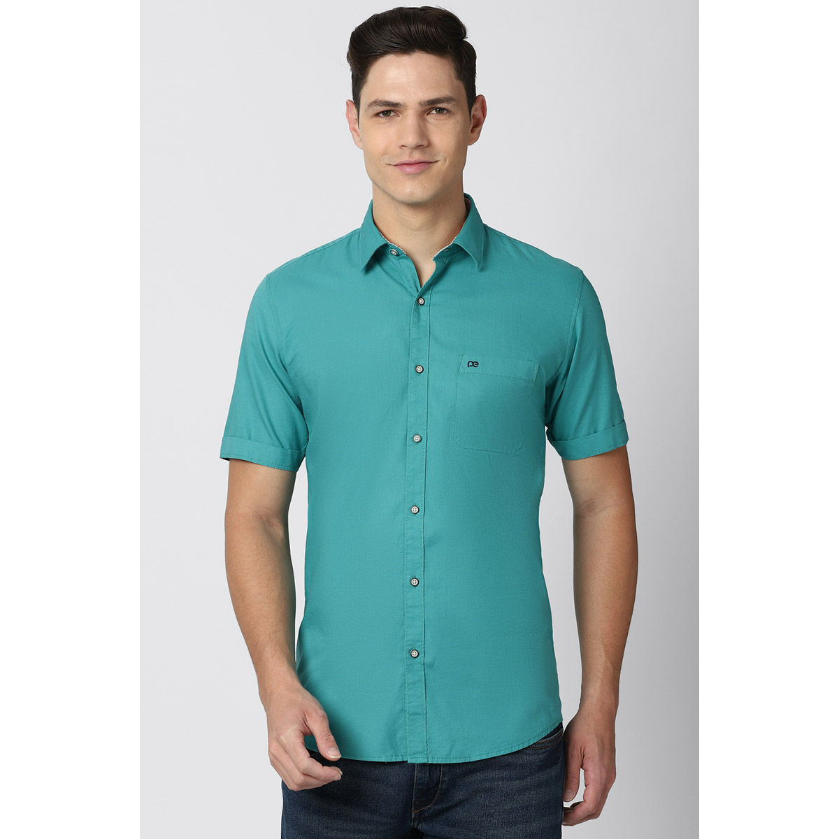 Peter England Men Blue Half Sleeves Casual Shirt Buy Peter England Men