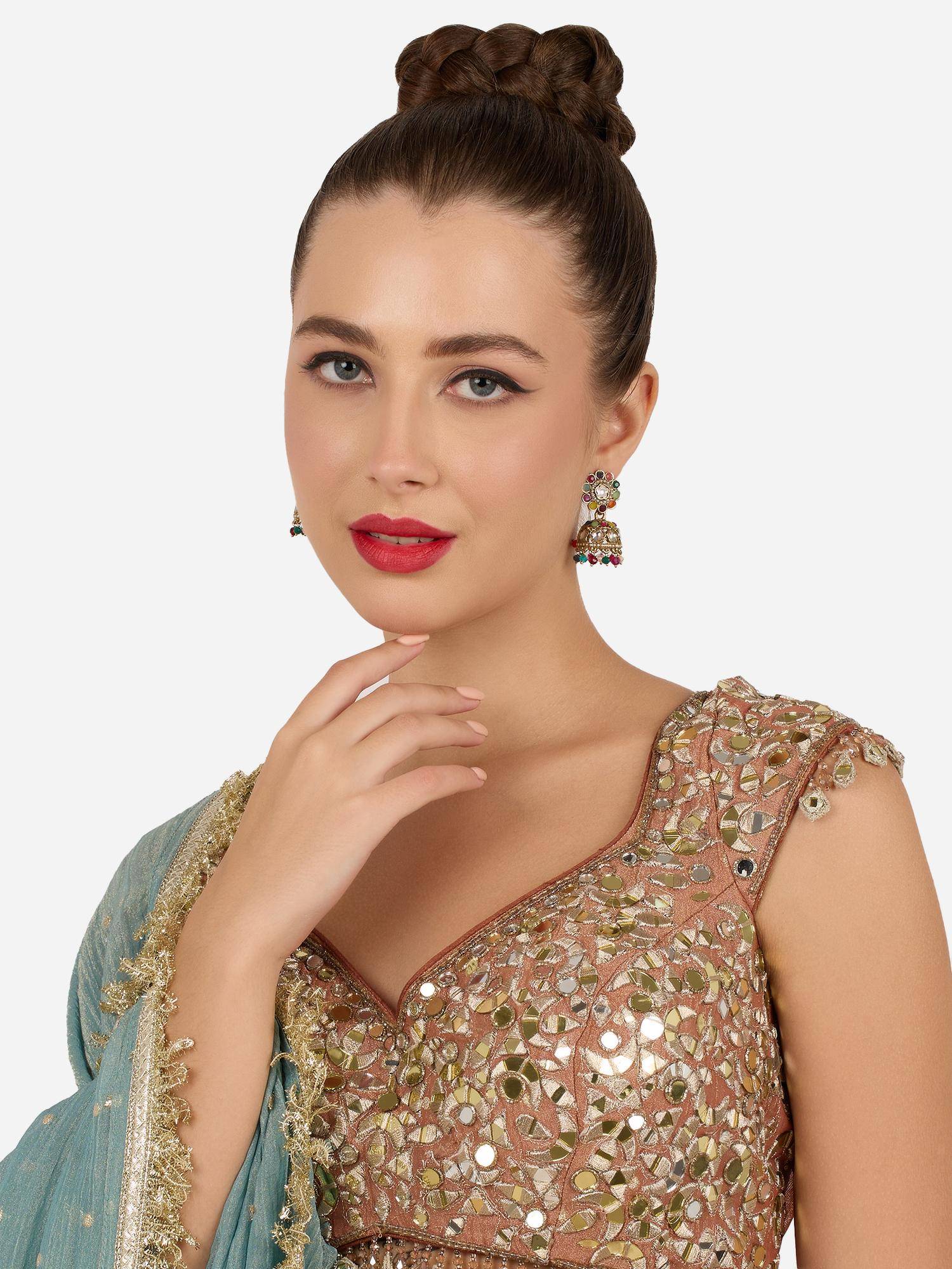 Zaveri Pearls Multicolor Stones Beads Embellished Antique Jhumka Earring-Zpfk22250