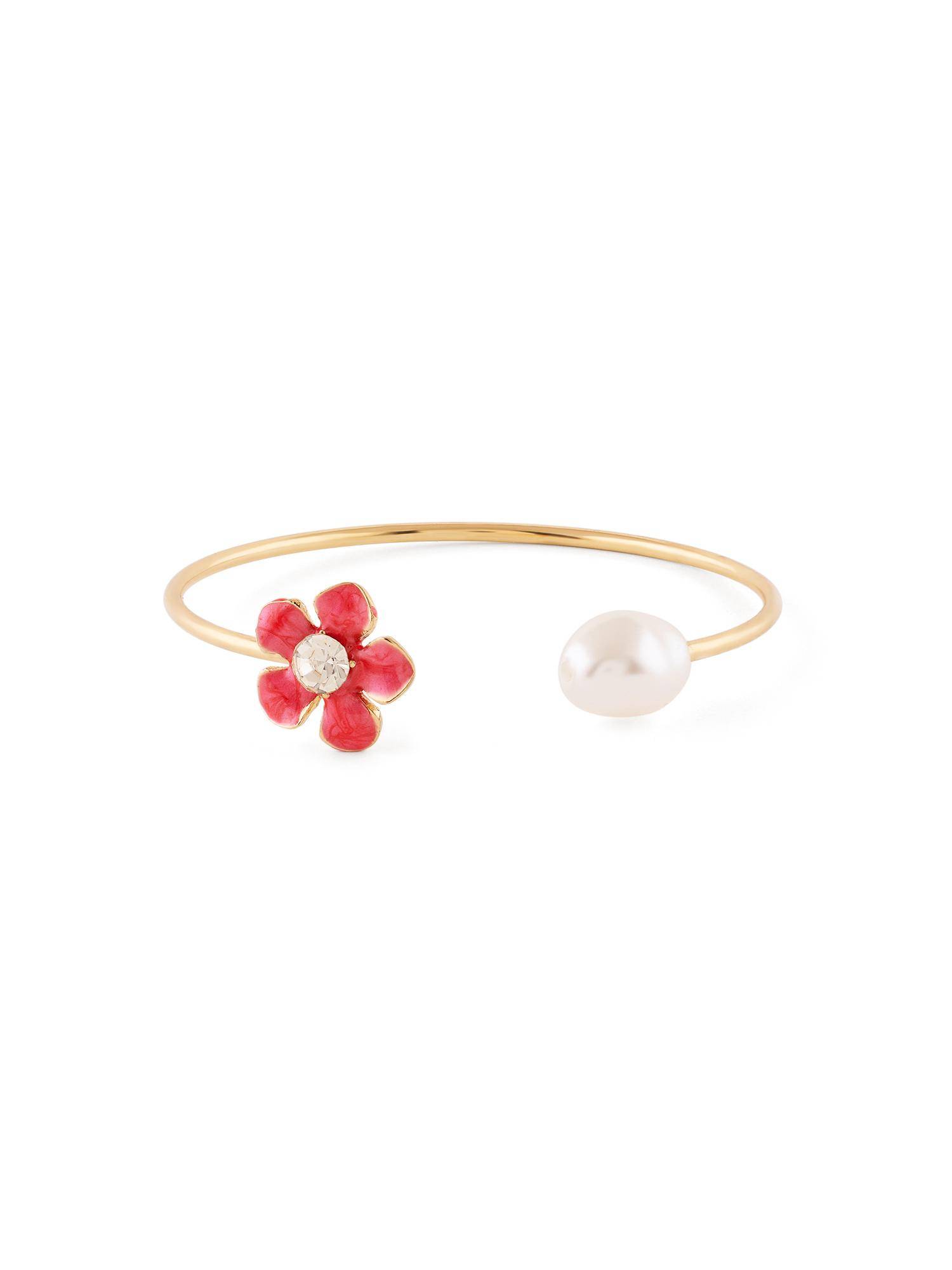 Buy Zaveri Pearls Pink Enamel Flower Diamond and Pearl