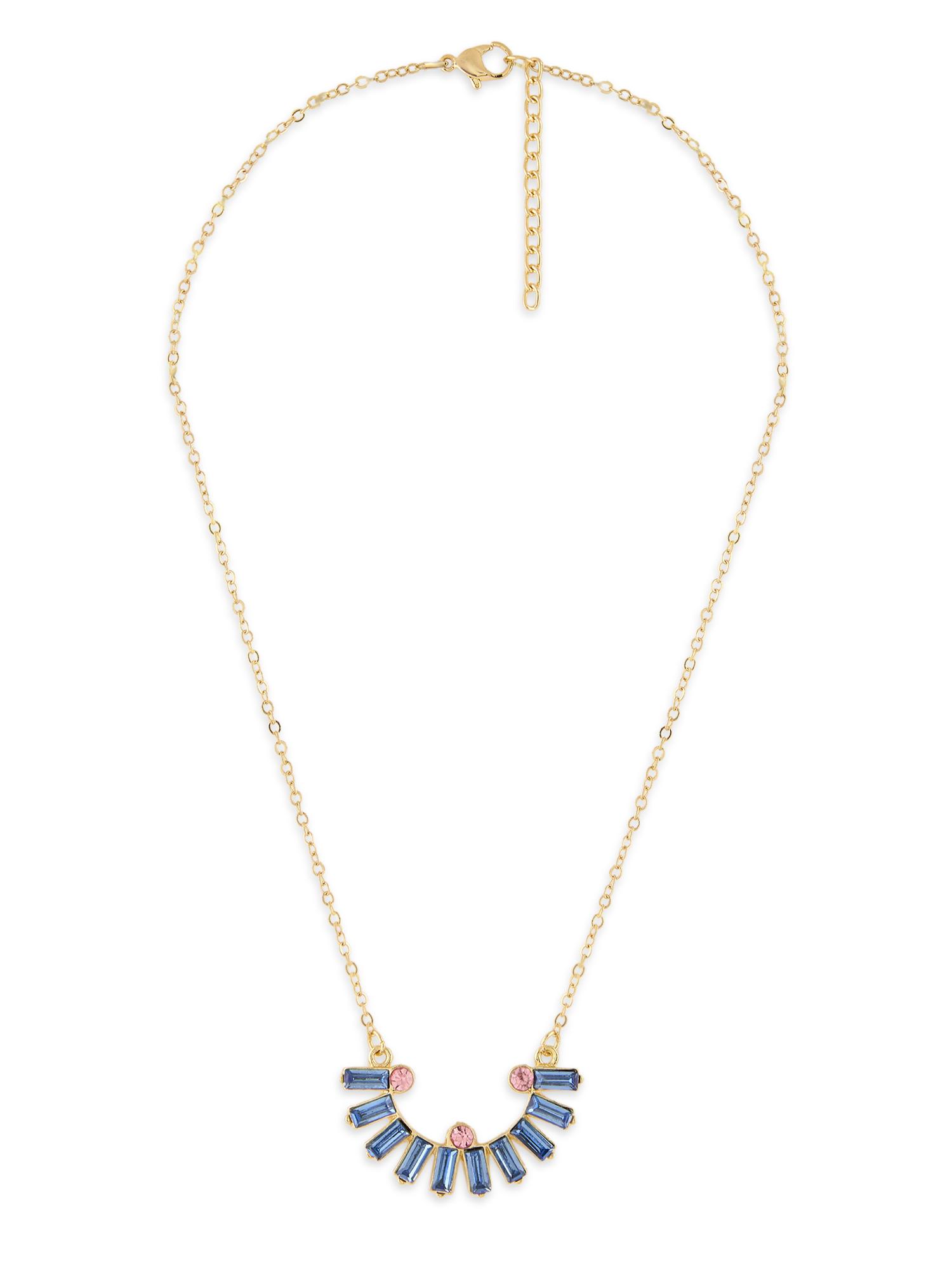 Buy Zaveri Pearls Blue Pink Dazzling Stones Crescent Pendant Chain