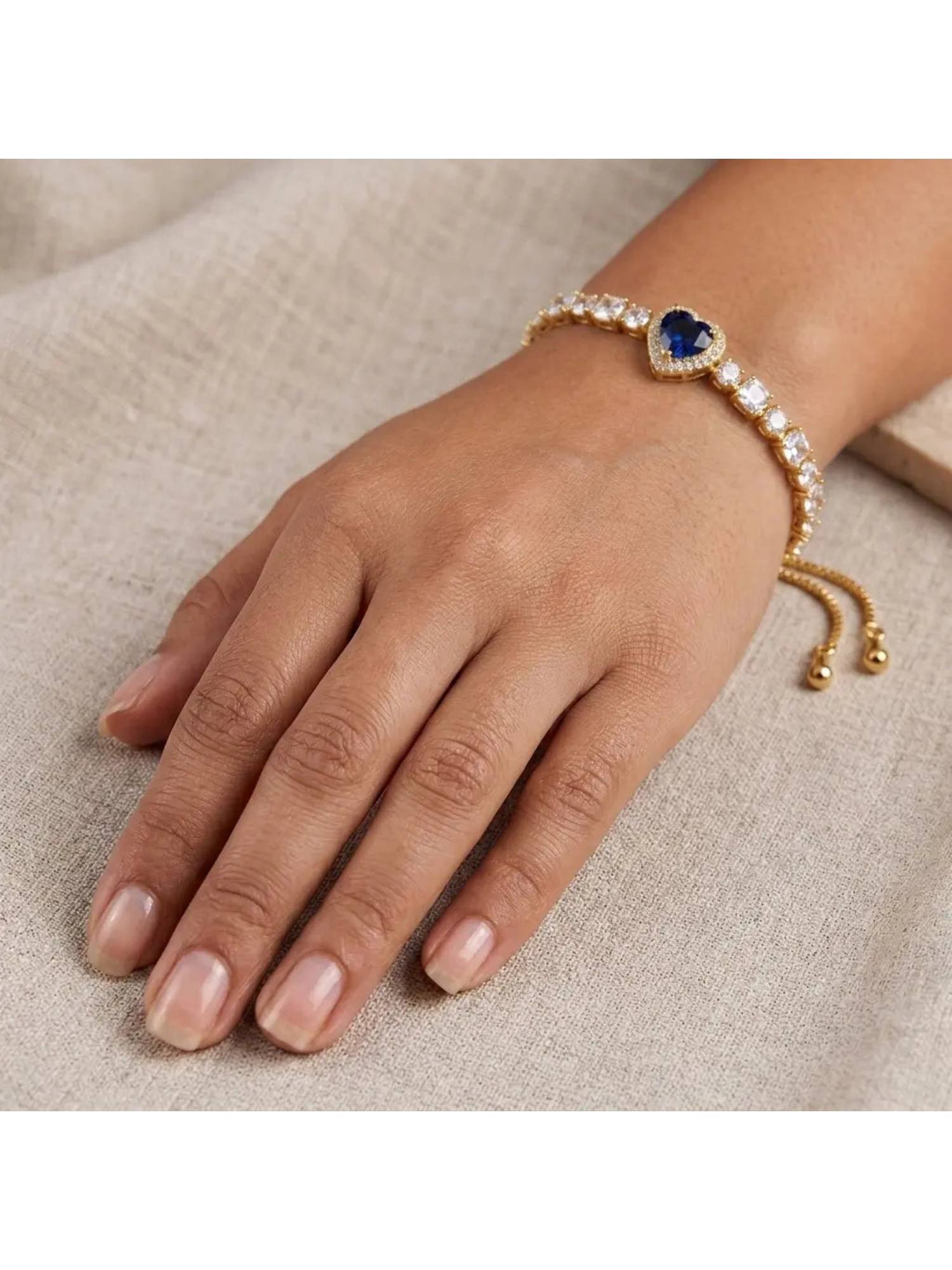 Salty Blue Adjustable Heart Tennis Bracelet